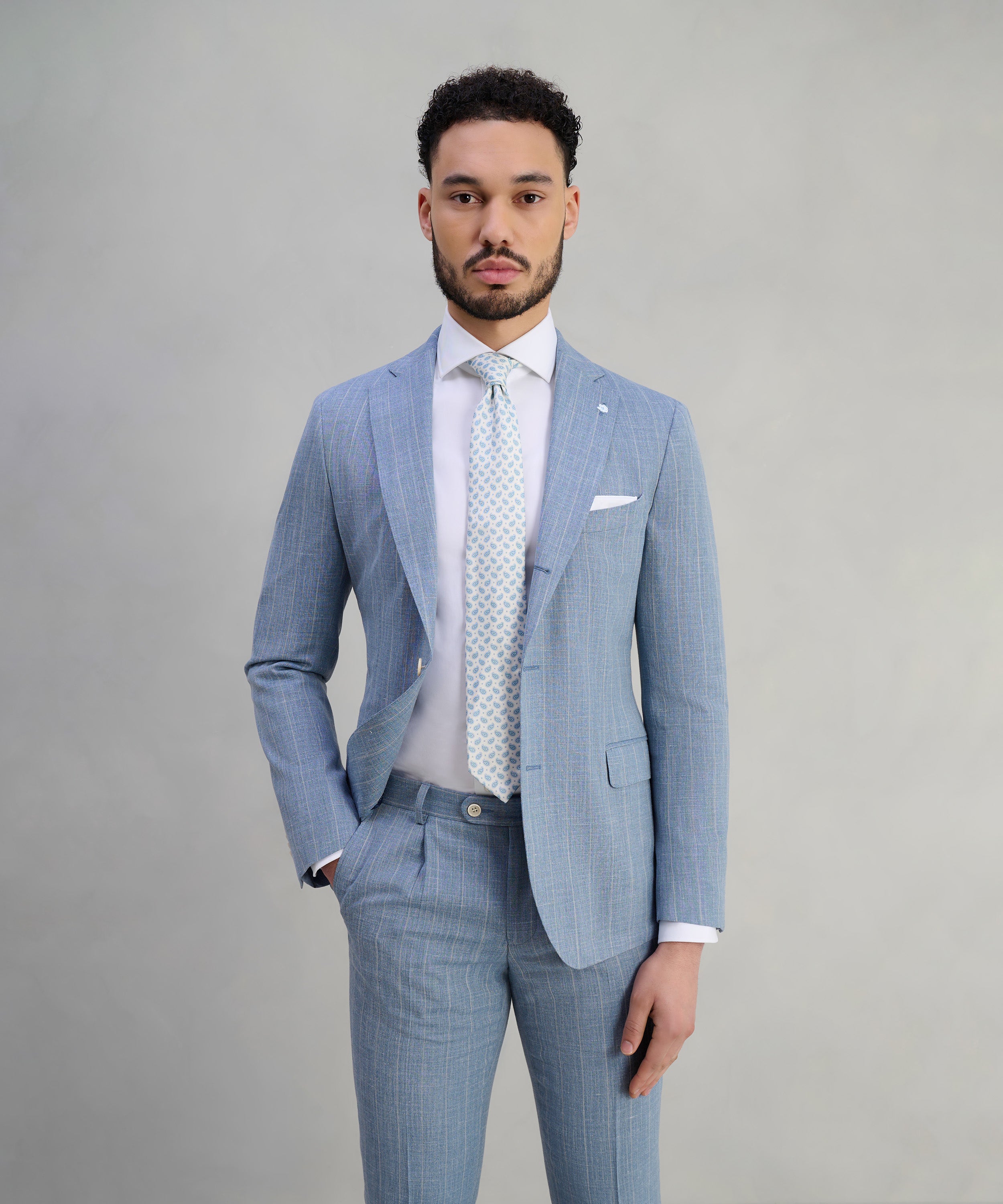 Pak wol/zijde/linnen blauw gestreept