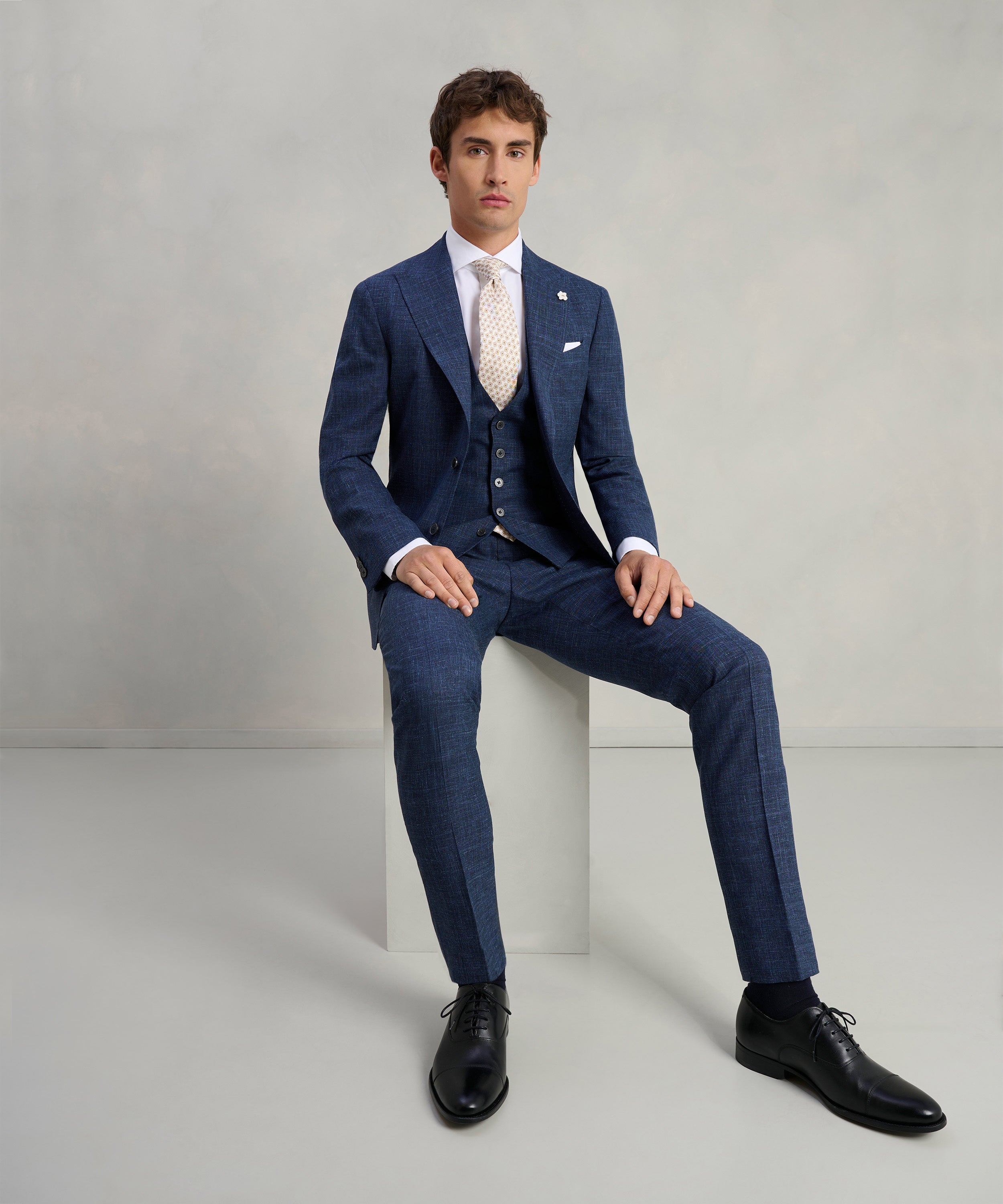 Driedelig pak wol/zijde/linnen donkerblauw