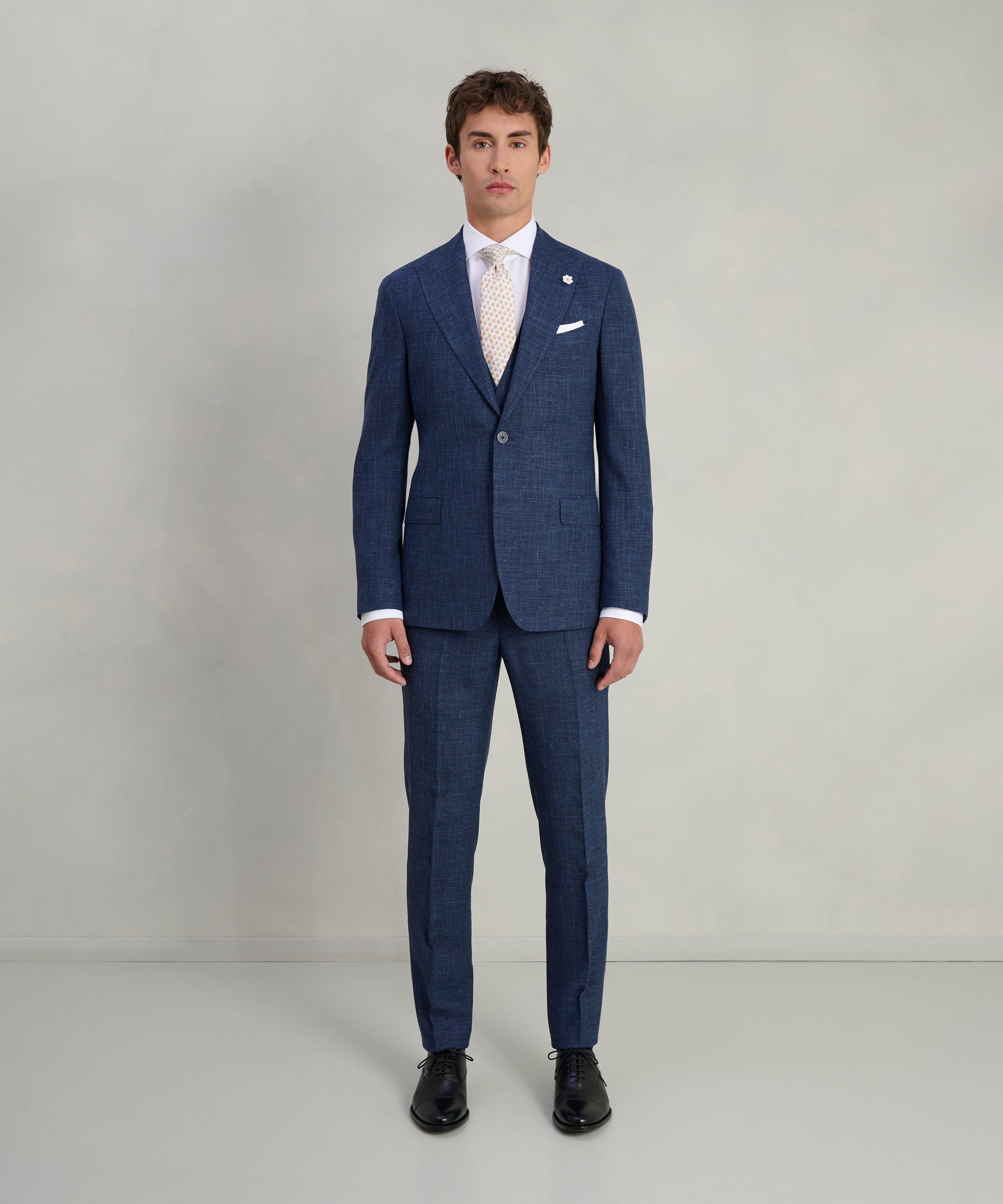 Driedelig pak wol/zijde/linnen donkerblauw