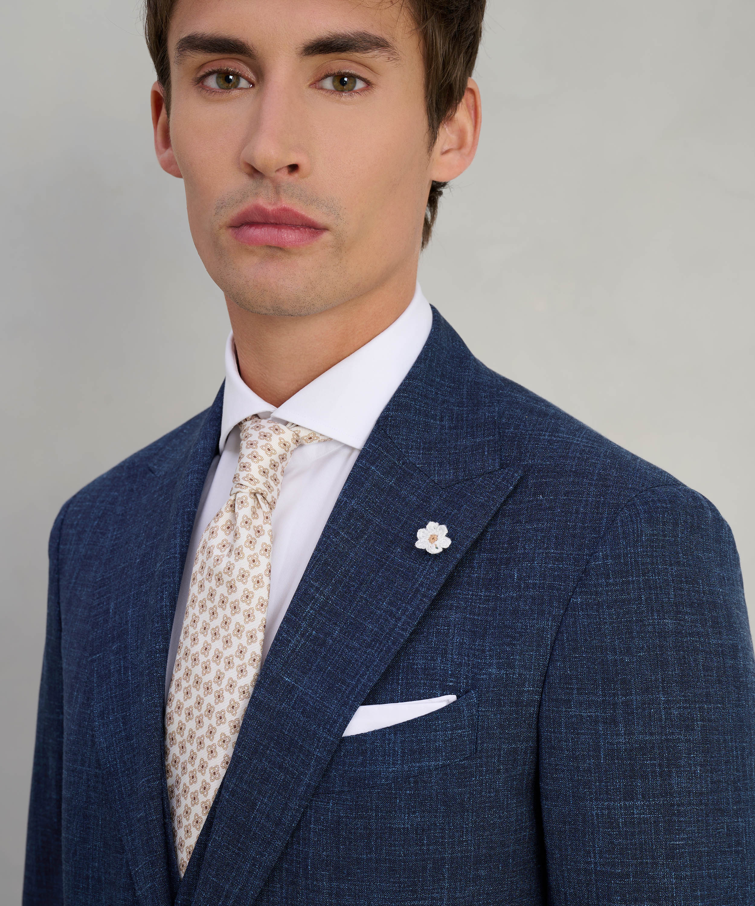 Driedelig pak wol/zijde/linnen donkerblauw