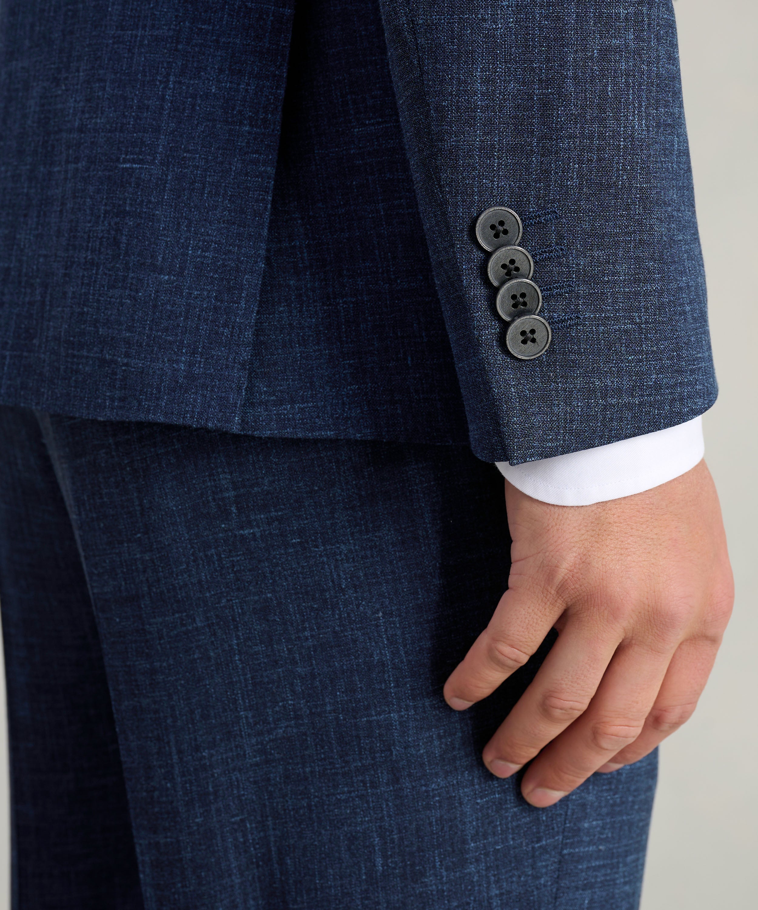 Driedelig pak wol/zijde/linnen donkerblauw