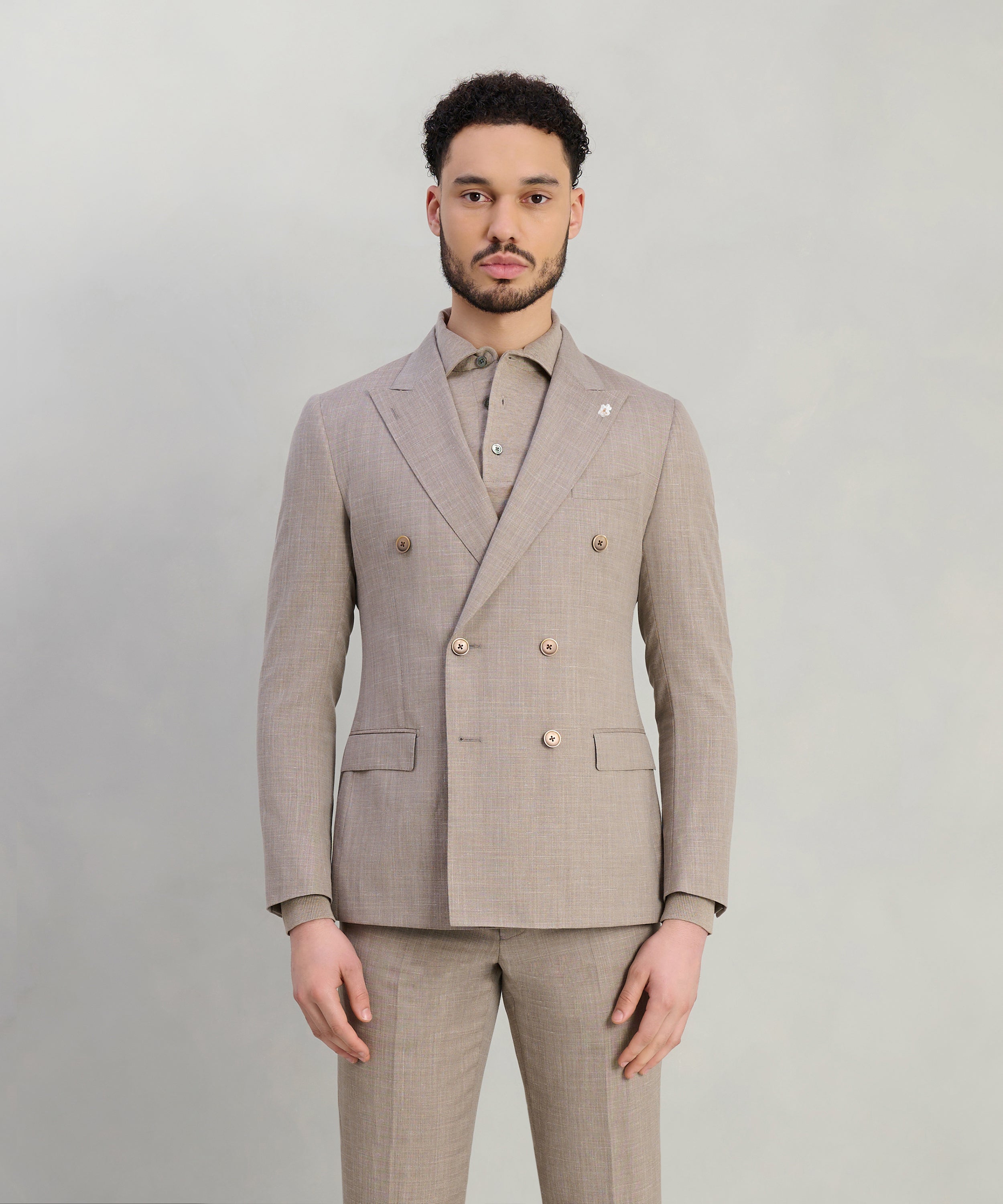 Double-breasted pak wol/zijde/linnen lichtbruin tropical