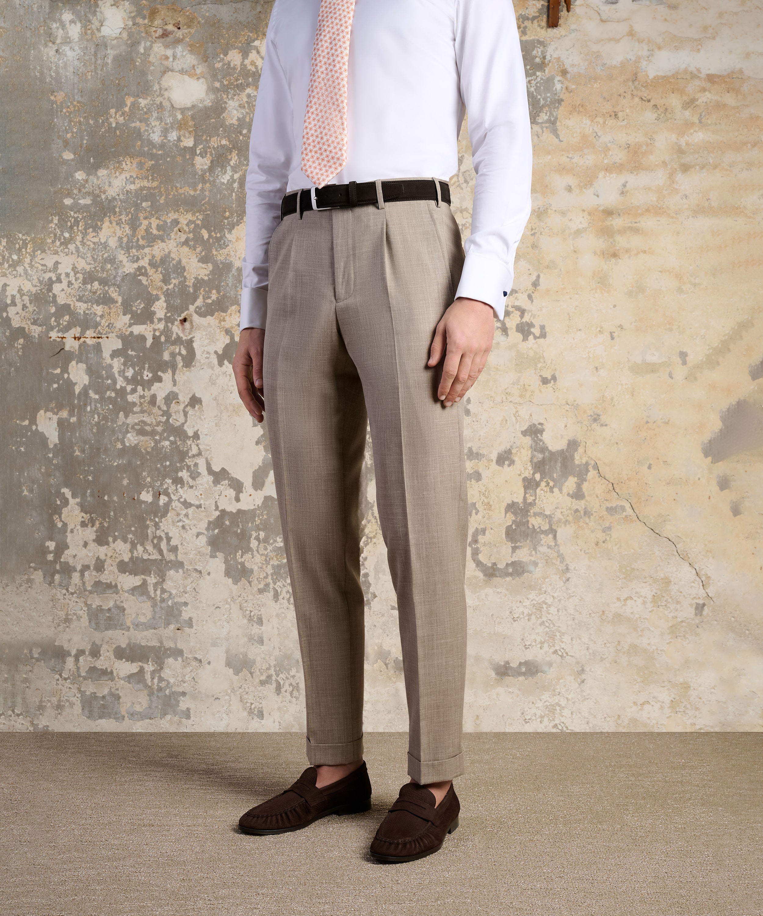 Double-breasted pak wol/zijde/linnen lichtbruin tropical