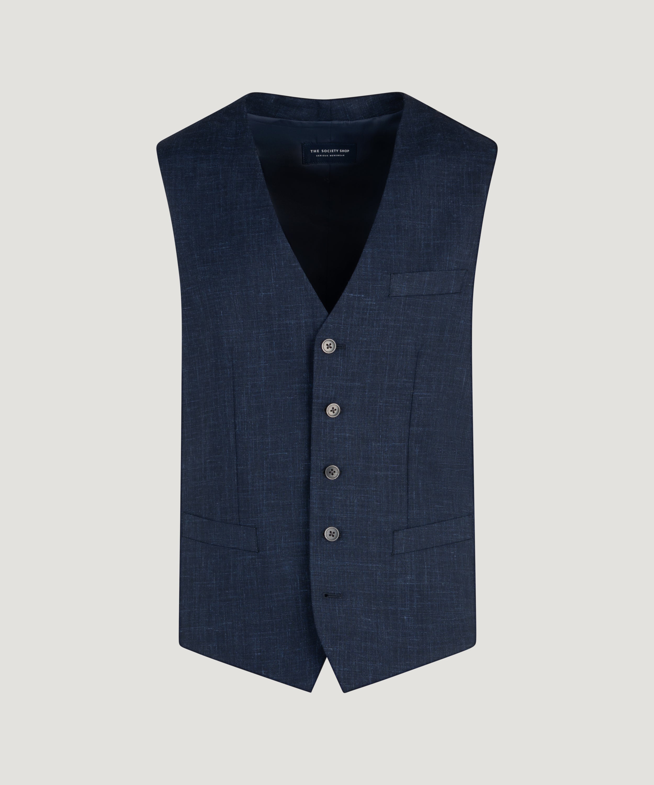 Driedelig pak wol/linnen/zijde donkerblauw