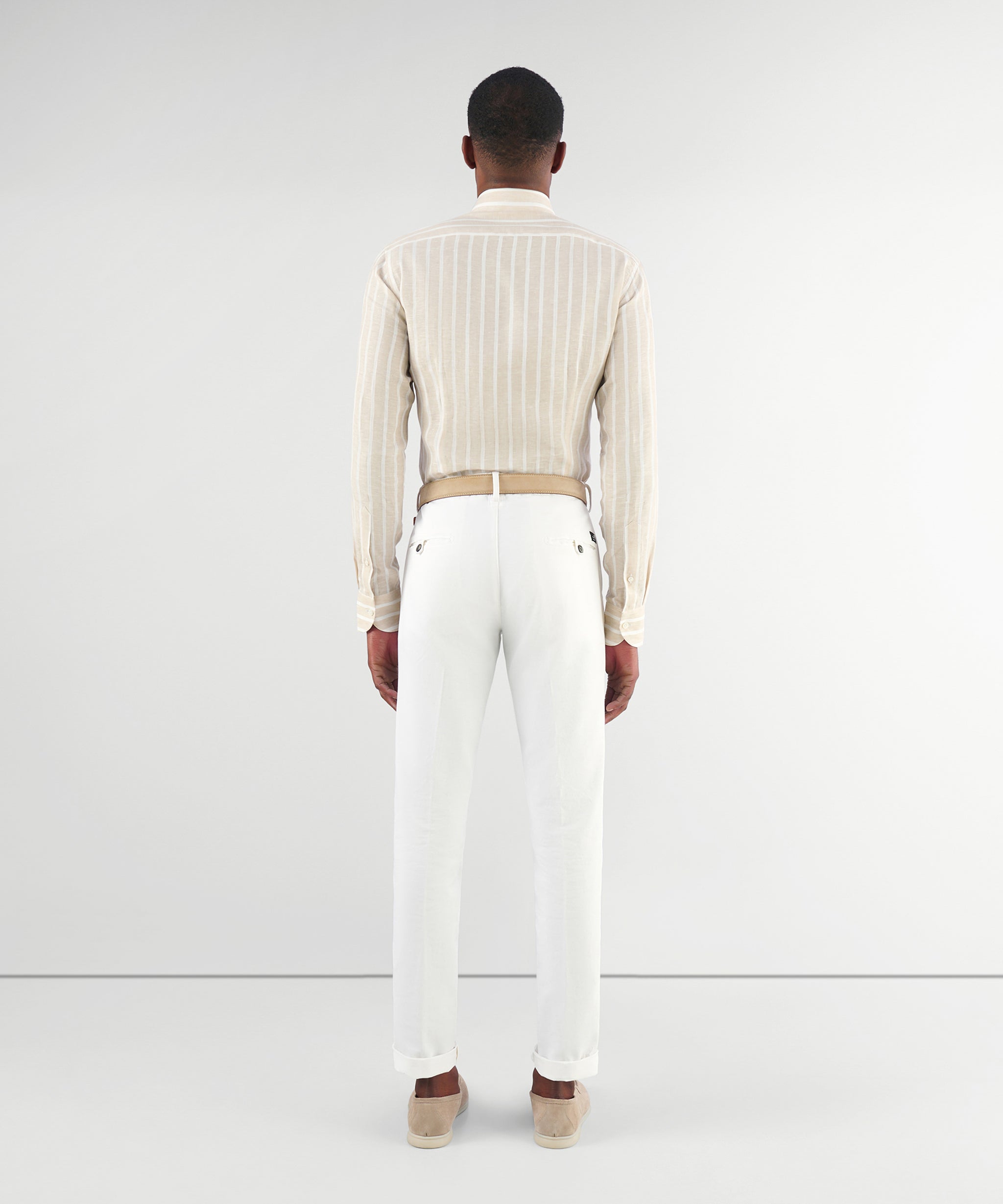 Overhemd linnen beige gestreept