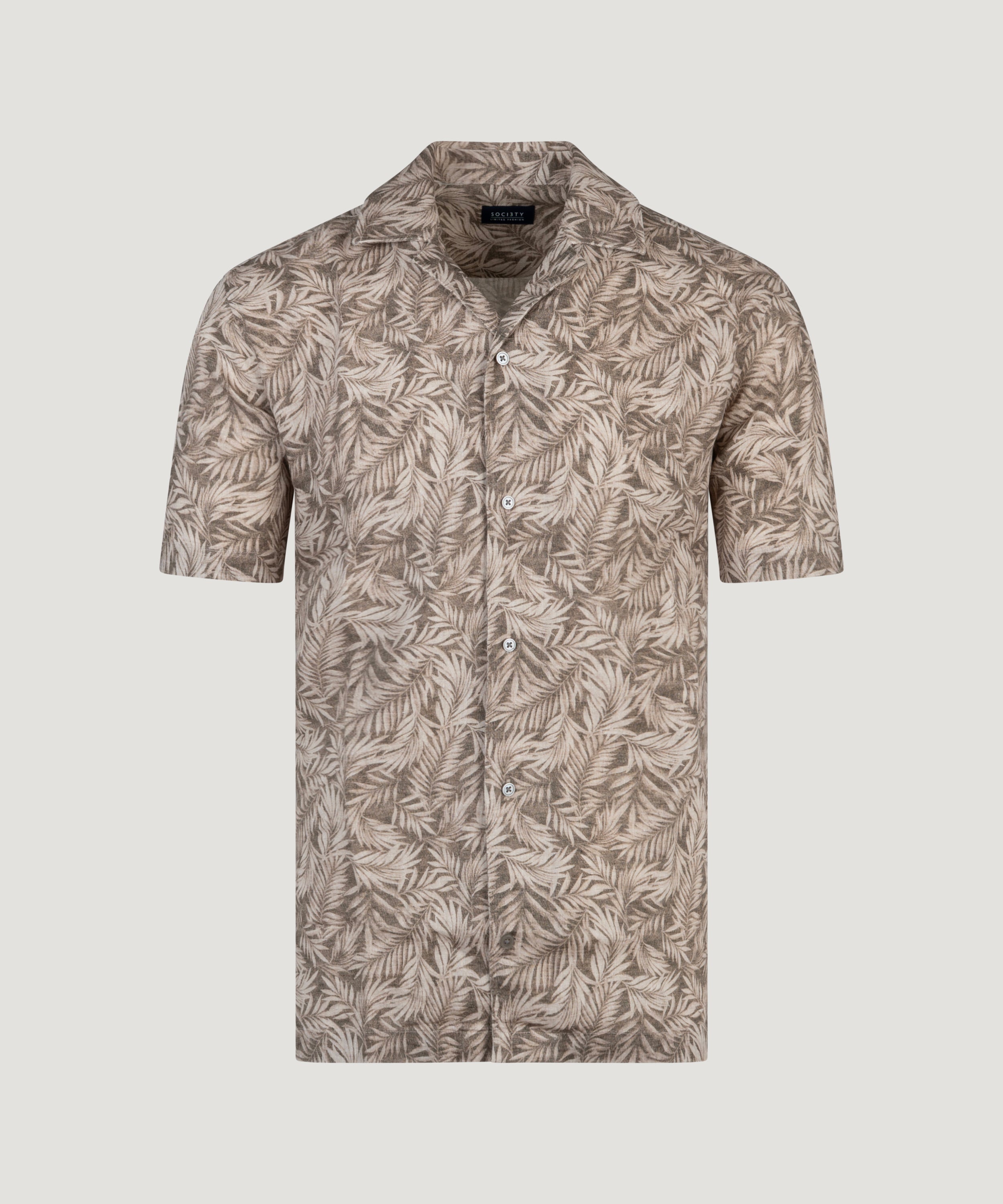 Camp shirt palm print linnen bruin