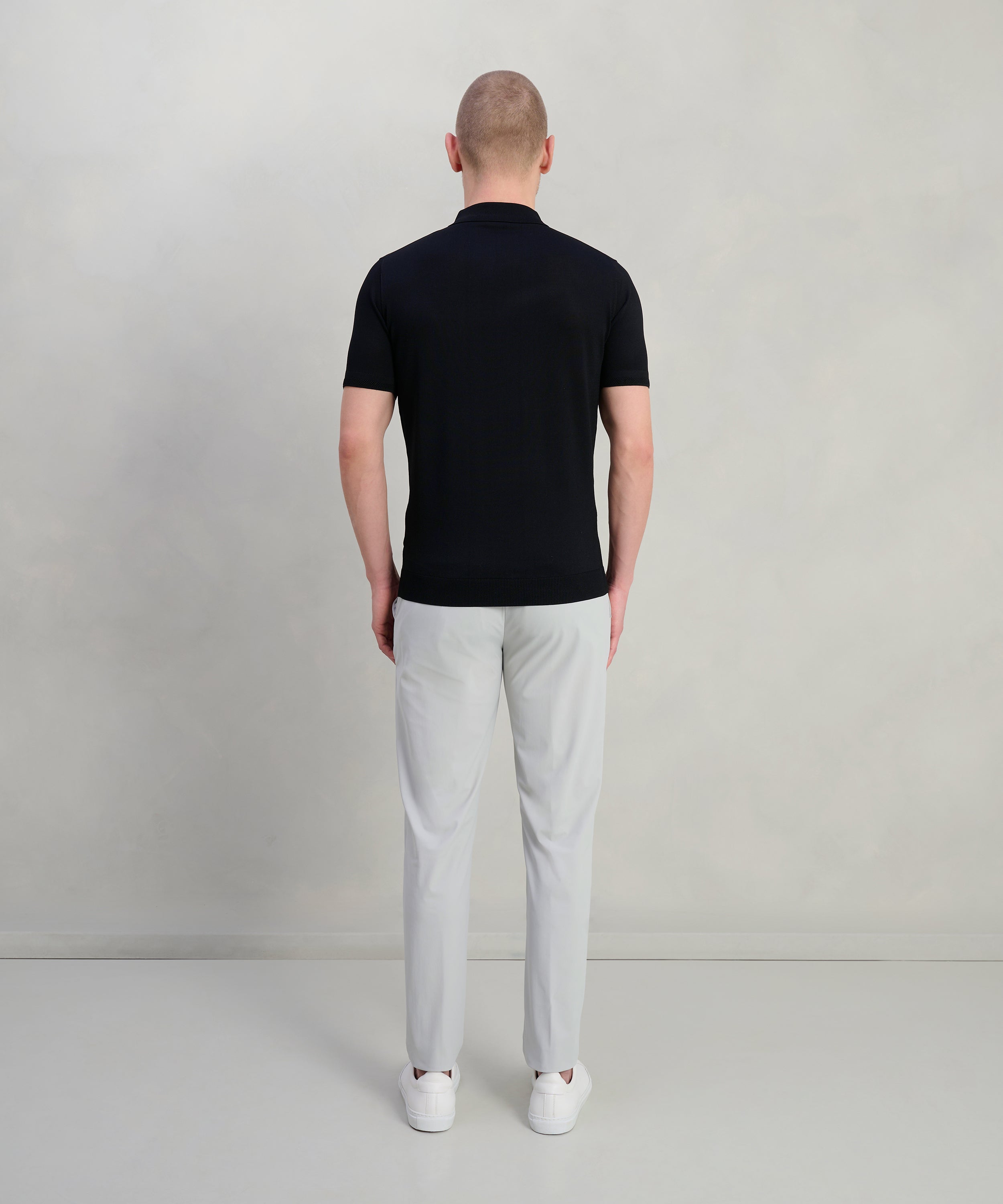 Tech knit polo met rits viscose/nylon zwart