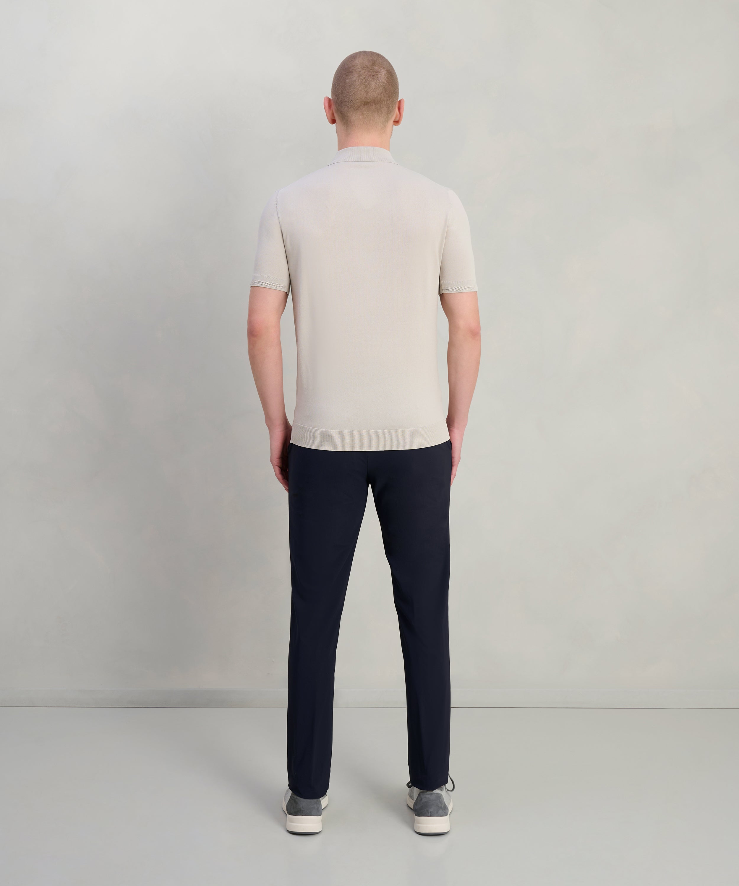 Tech knit polo met rits viscose/nylon beige