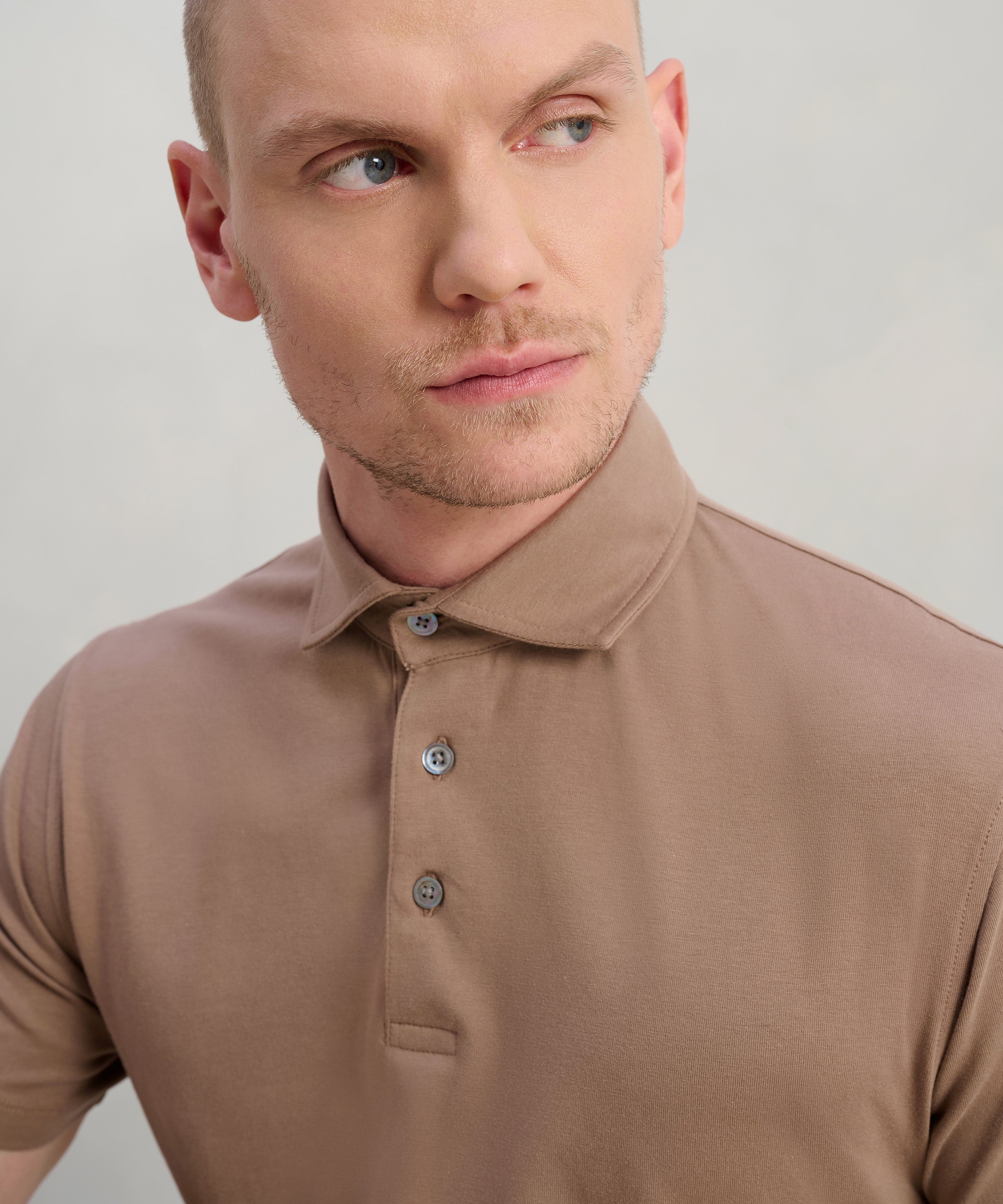 Polo fine cotton jersey stretch mid sand