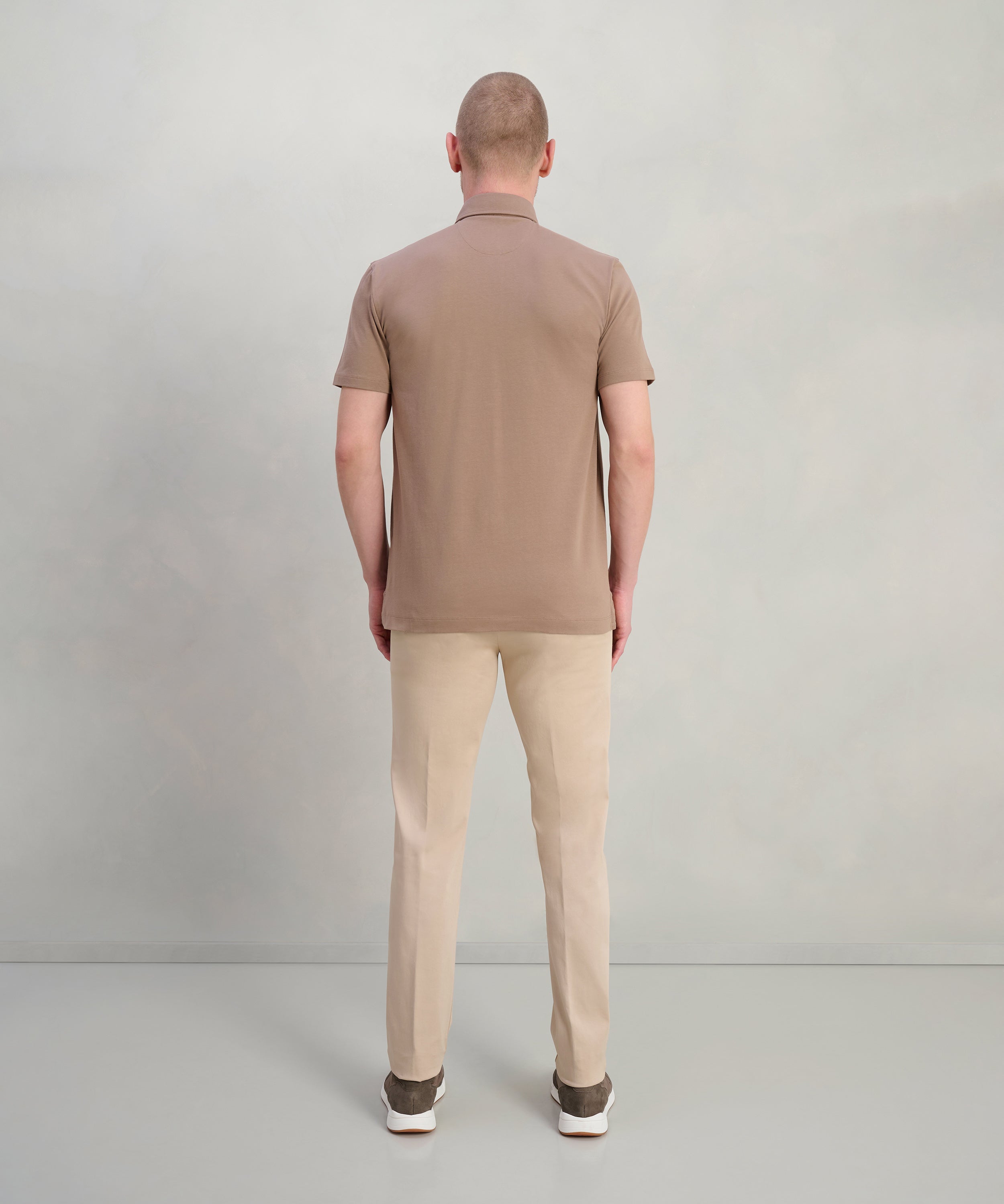 Polo fine cotton jersey stretch mid sand