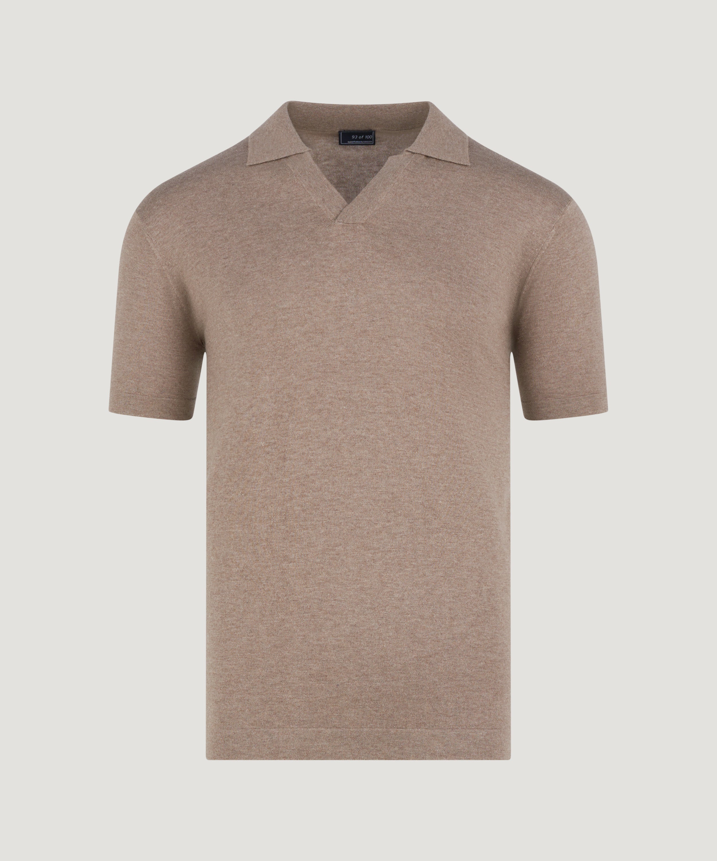 Buttonless polo katoen/zijde/kasjmier bruin