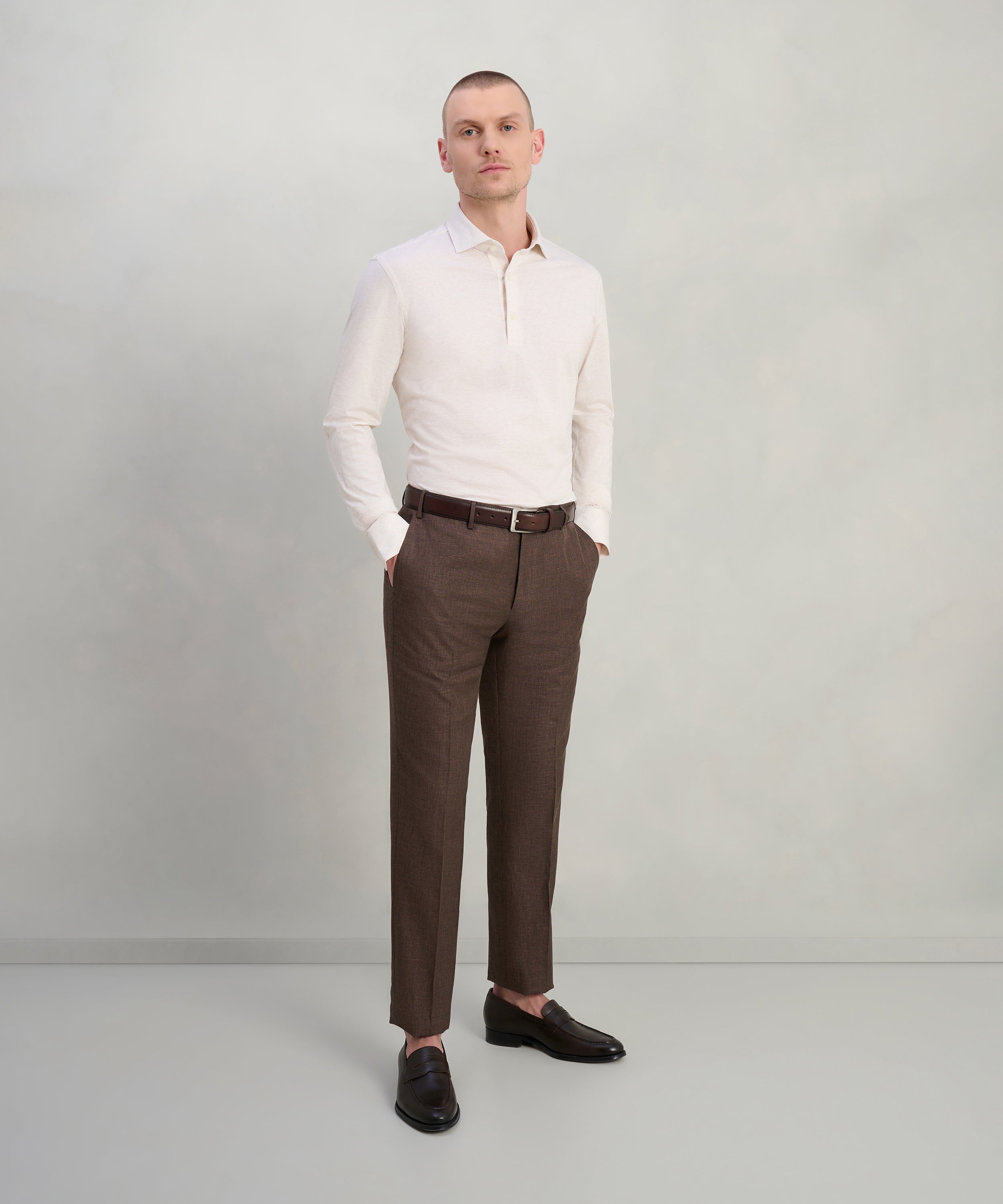Polo lange mouw katoen off-white