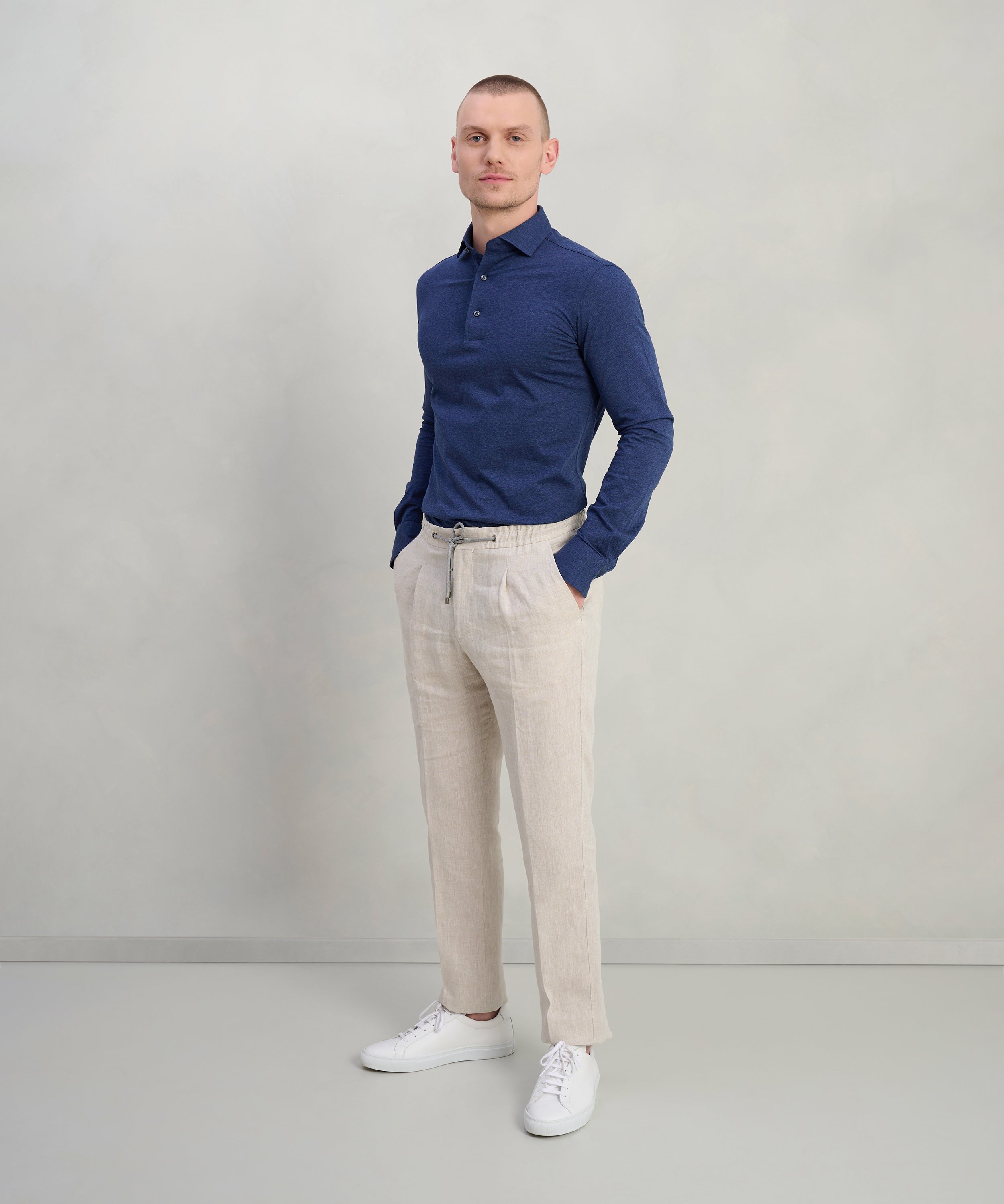 Lange mouwen polo blauw katoen