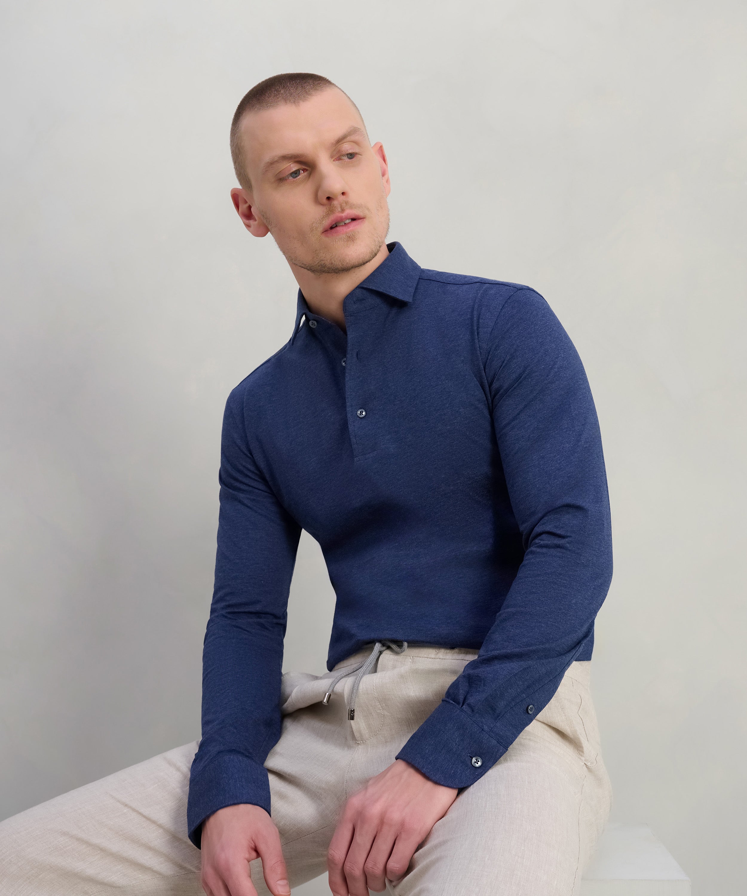 Lange mouwen polo blauw katoen