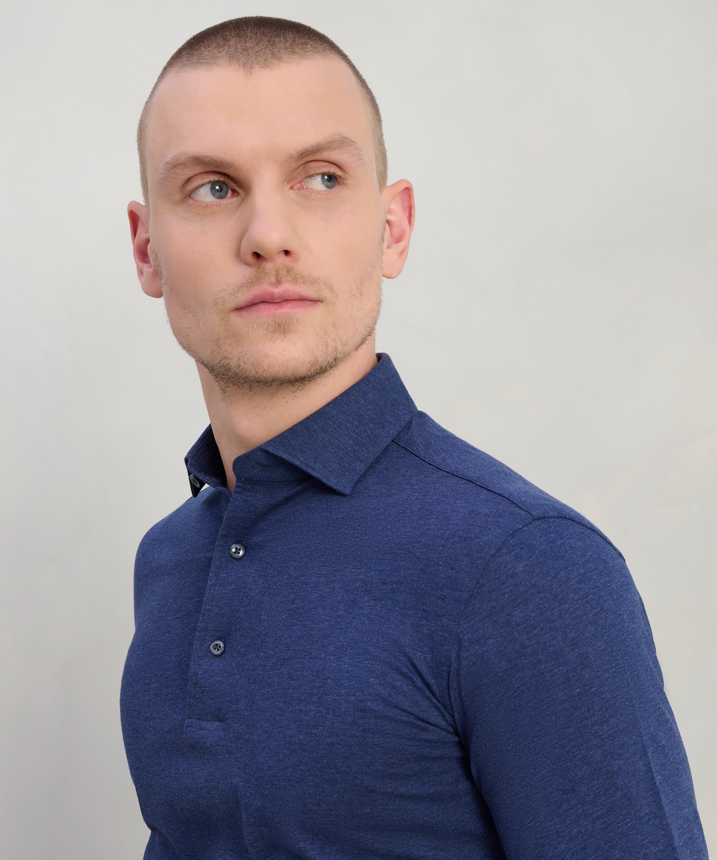 Lange mouwen polo blauw katoen