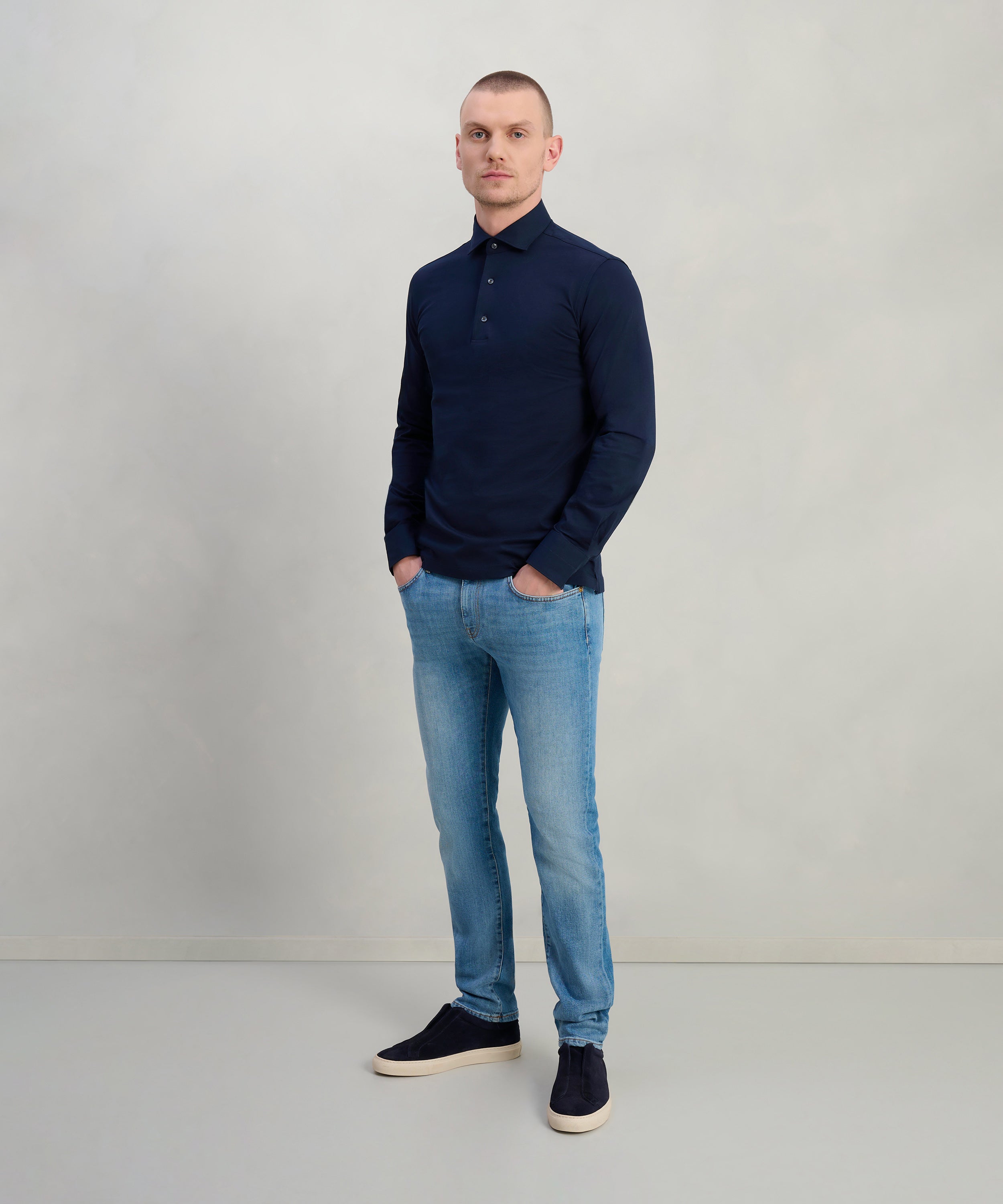 Lange mouwen polo navy donkerblauw