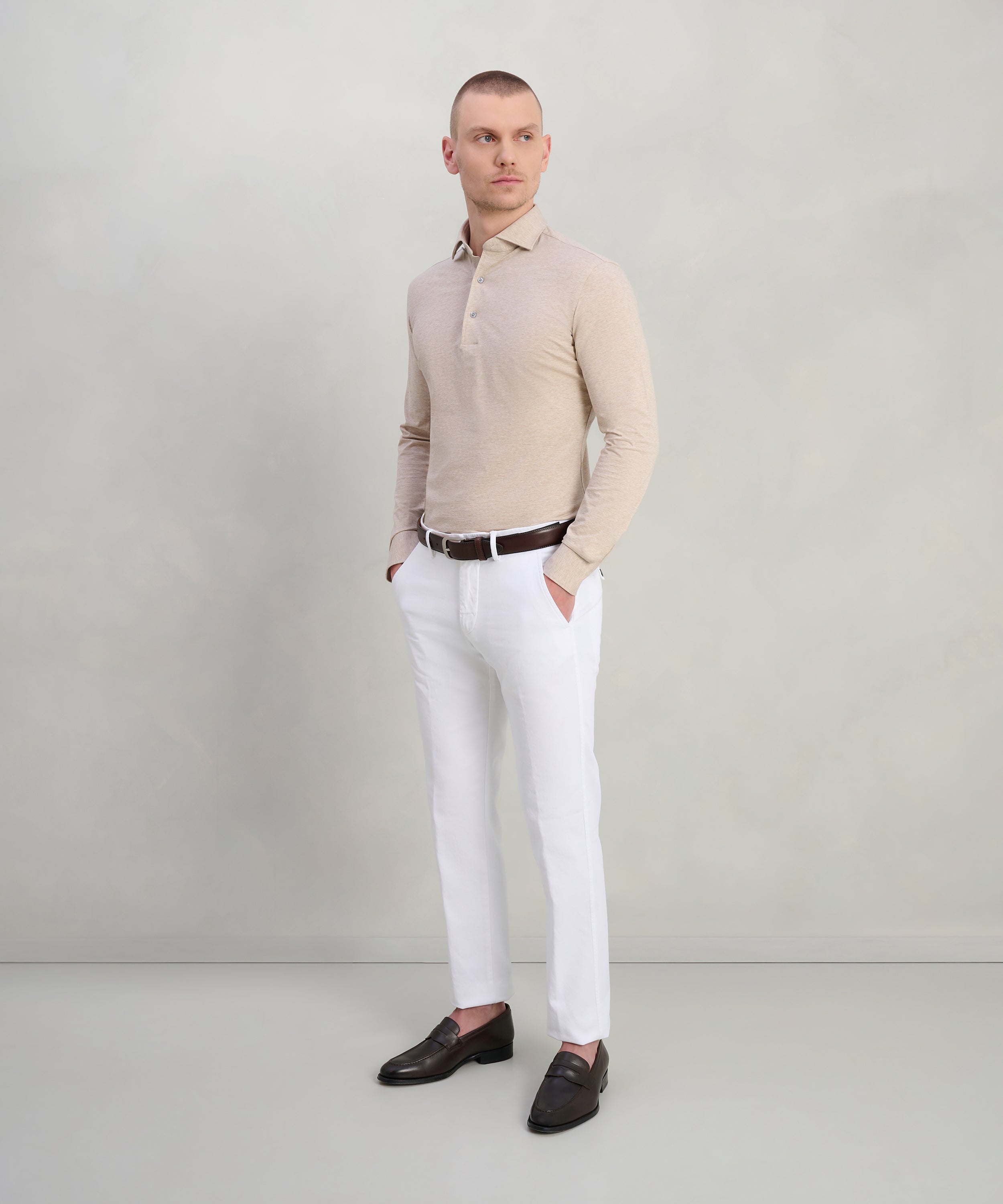 Lange mouwen polo lichtbeige katoen