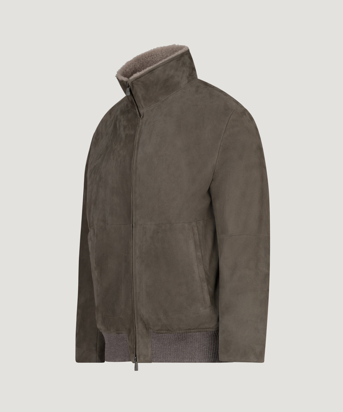 Suède jacket met shearling kraag taupe