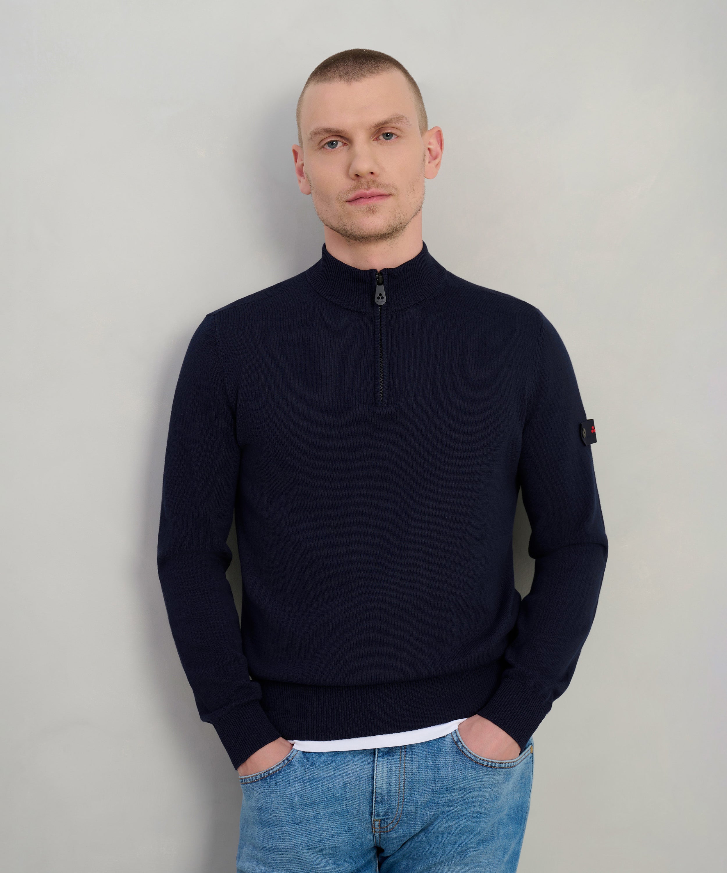 Asbury trui half-zip katoen donkerblauw
