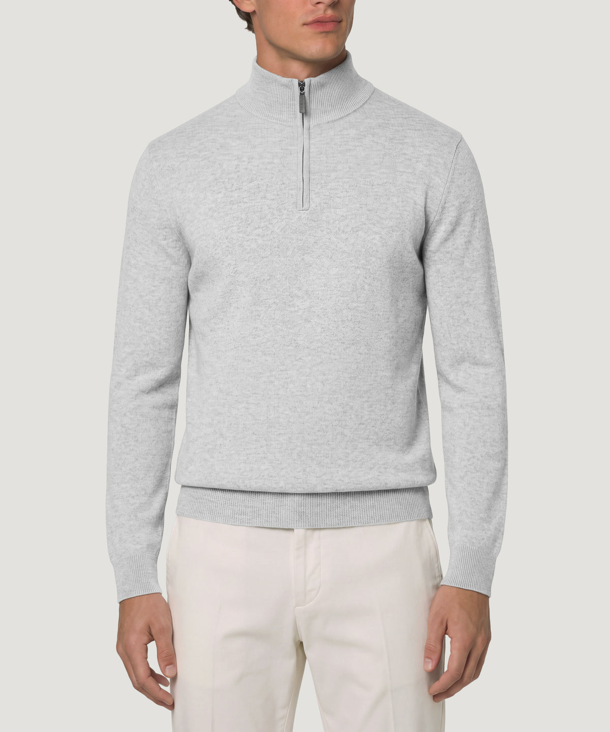 Half-zip trui Cotton Cashmere lichtgrijs