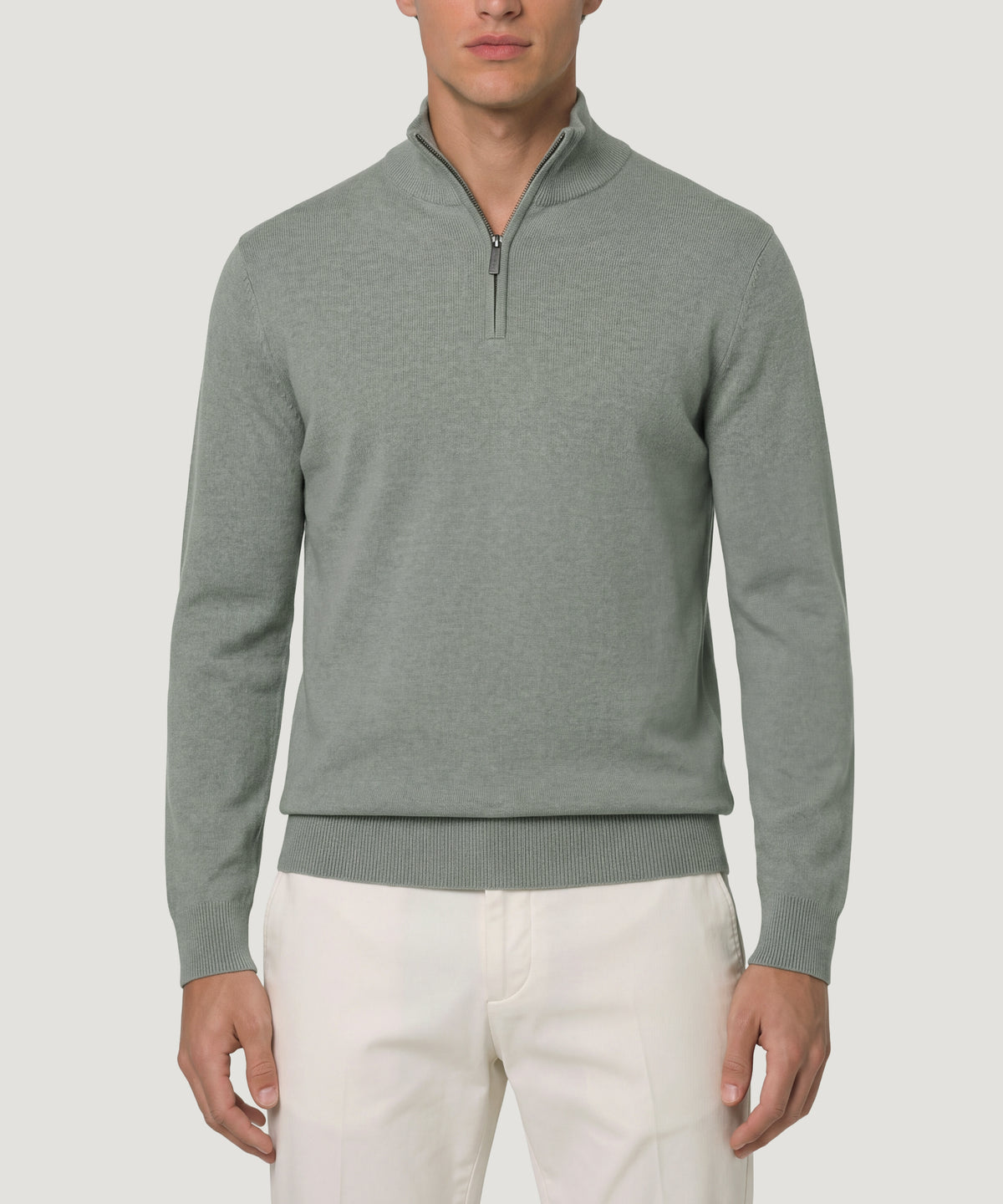 Half-zip trui Cotton Cashmere saliegroen