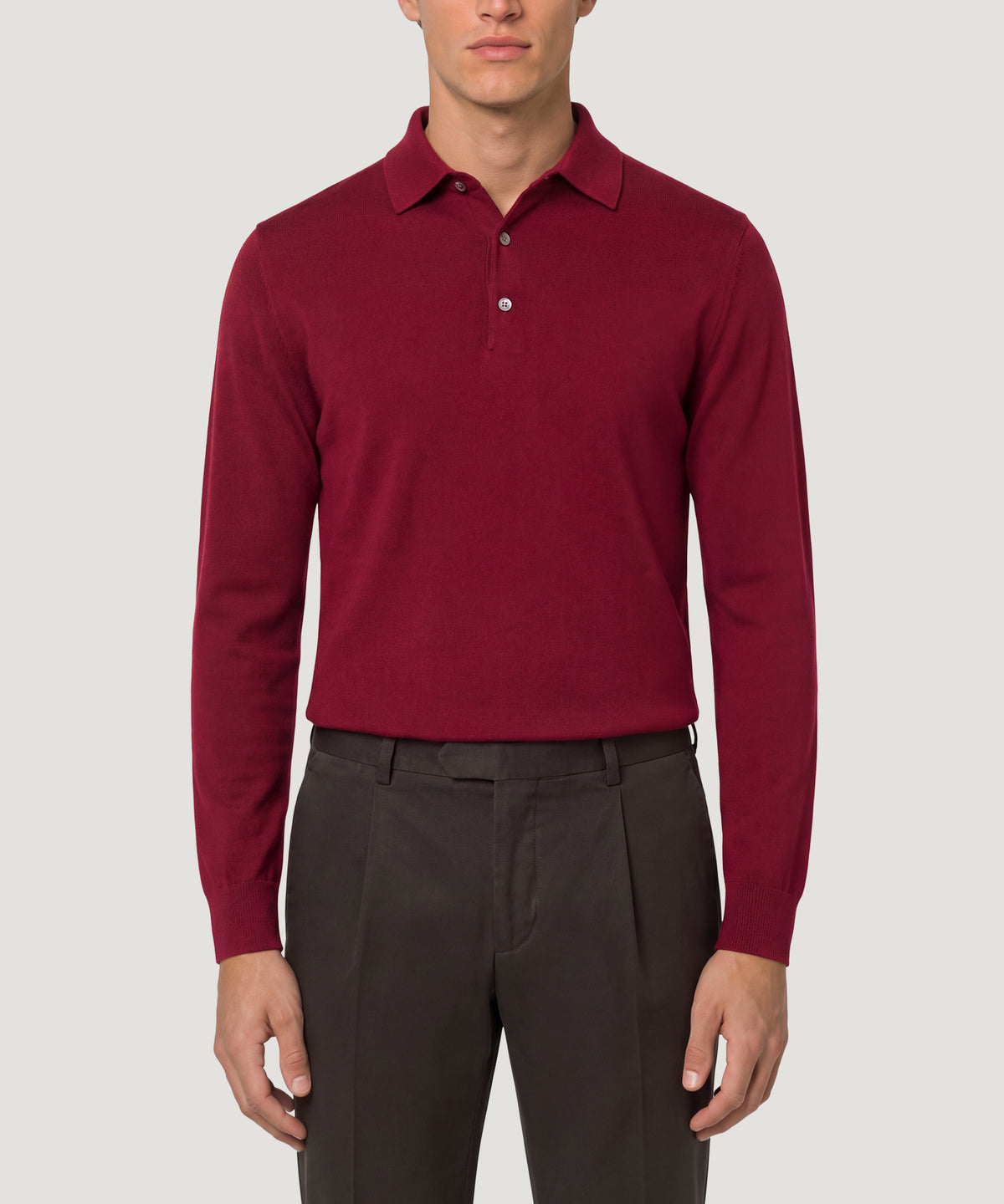 Long sleeve polo Cotton Cashmere donkerrood