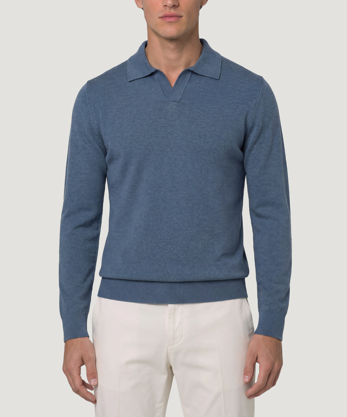 Long sleeve riva buttonless polo Cotton Cashmere blauw
