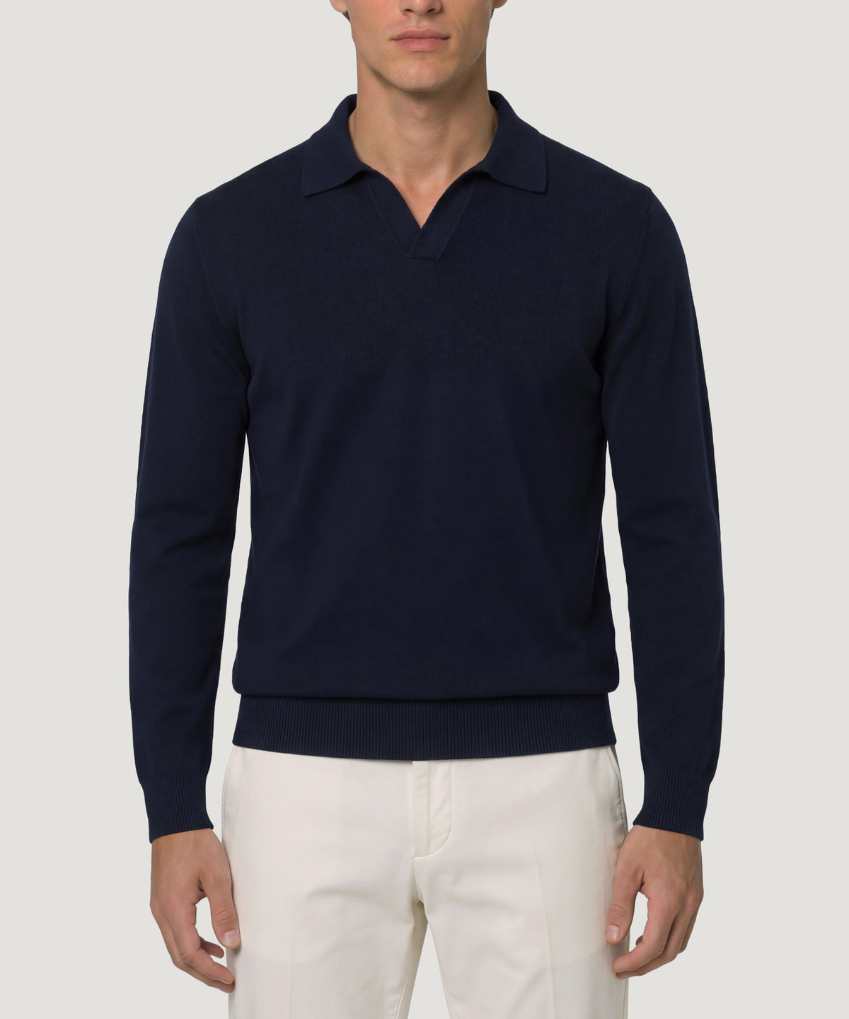 Long sleeve riva buttonless polo Cotton Cashmere donkerblauw