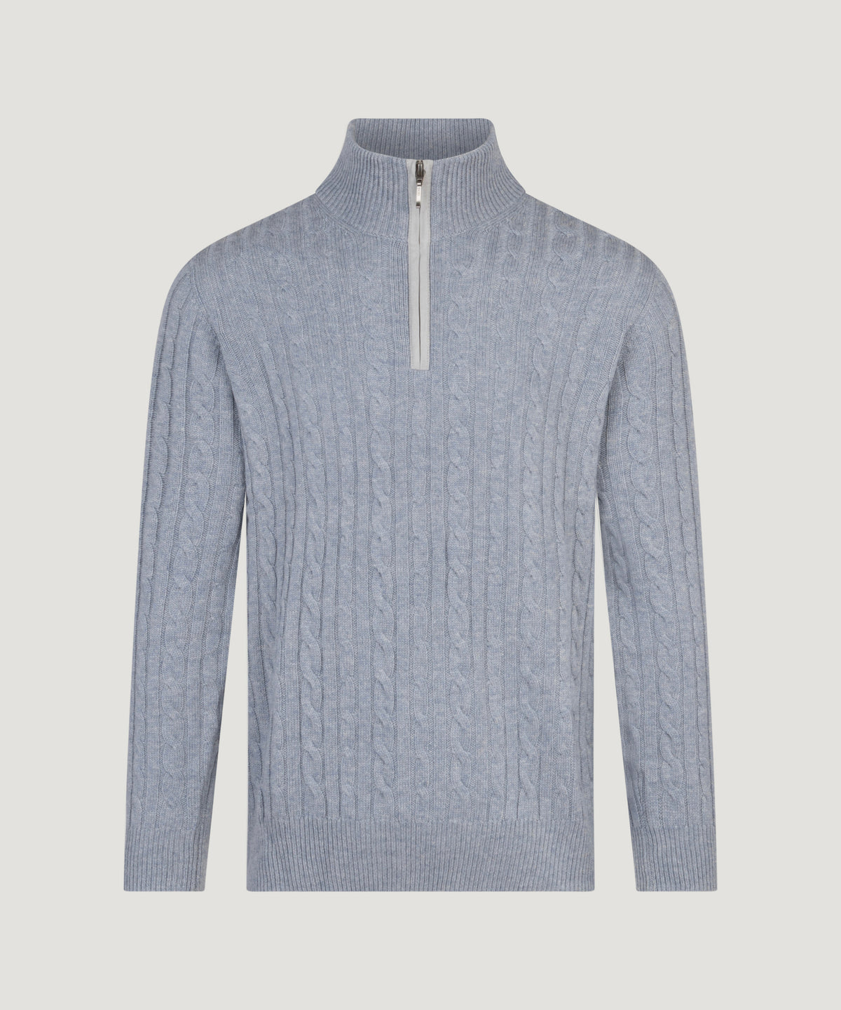 Kabel half-zip trui wol/kasjmier lichtblauw melange