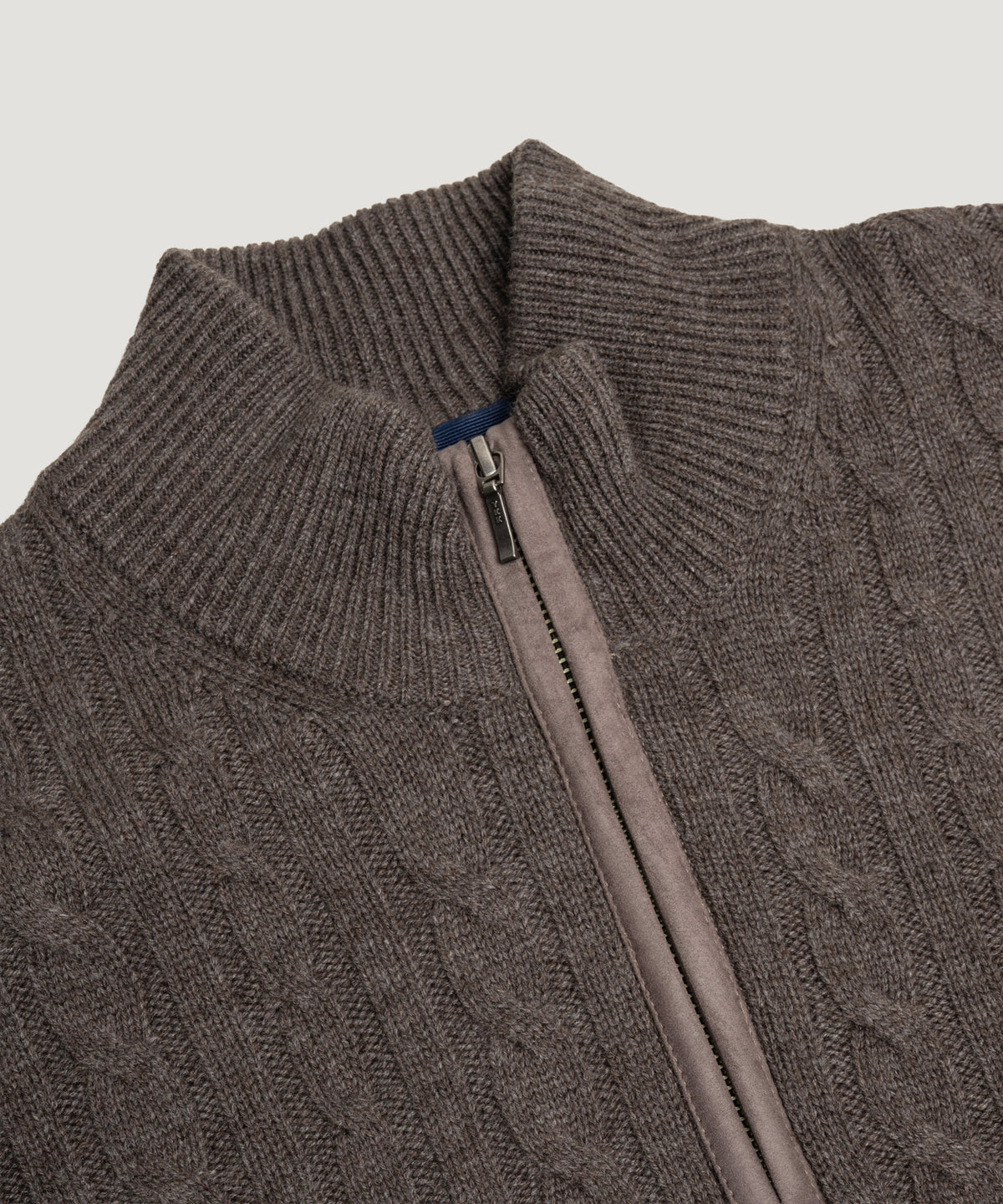 Kabel half-zip trui wol/kasjmier bruin melange
