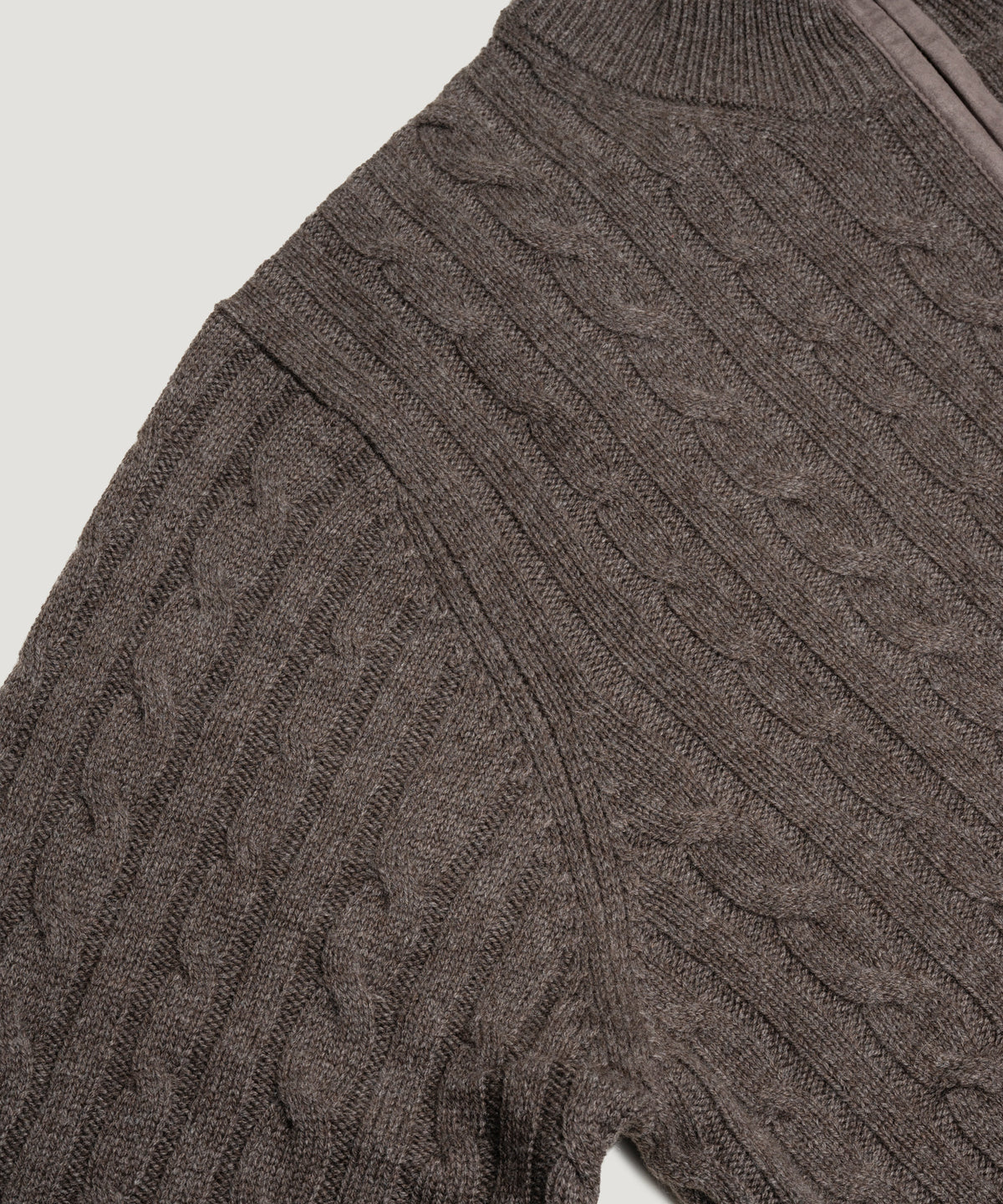 Kabel half-zip trui wol/kasjmier bruin melange