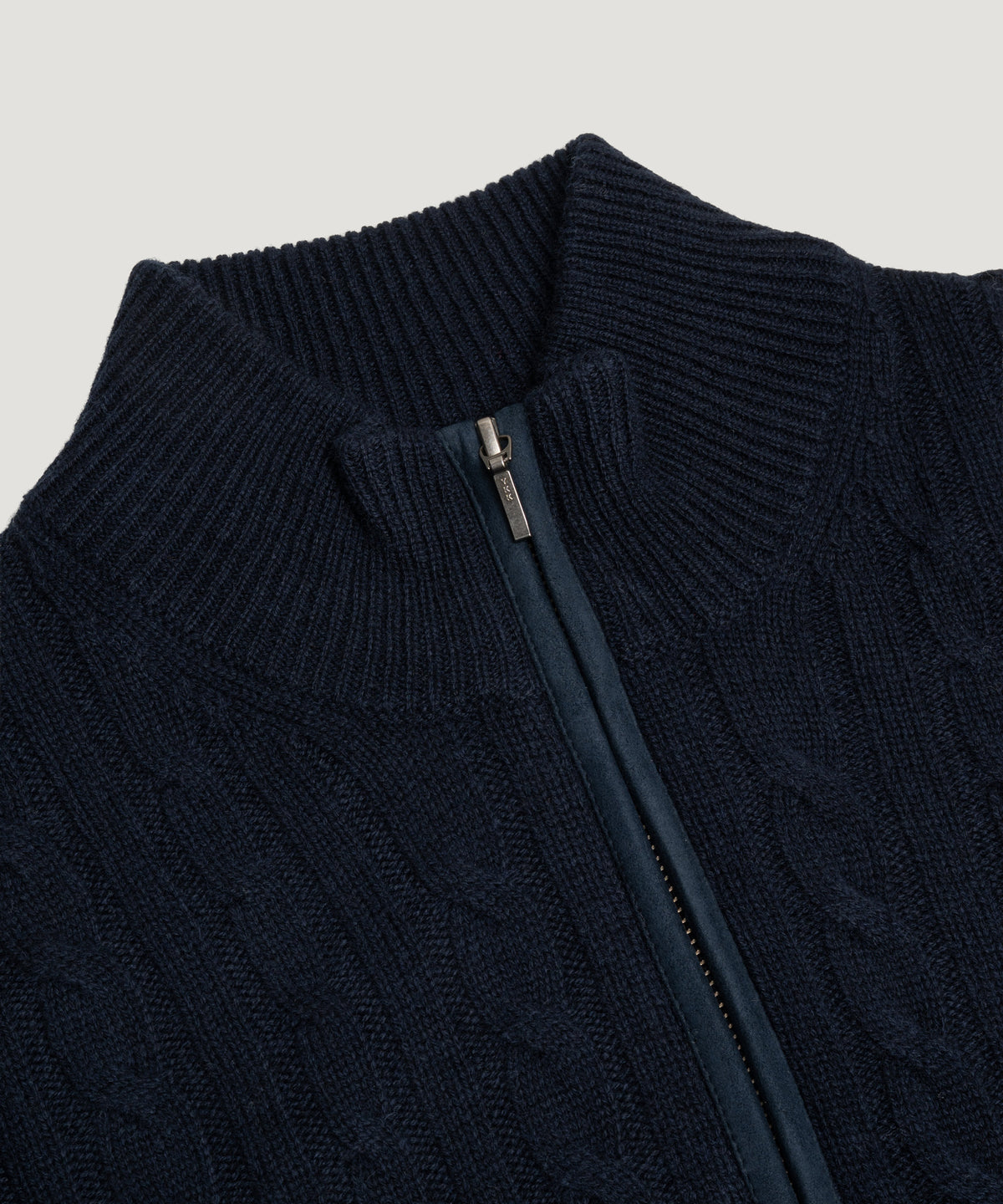 Kabel half-zip trui wol/kasjmier donkerblauw