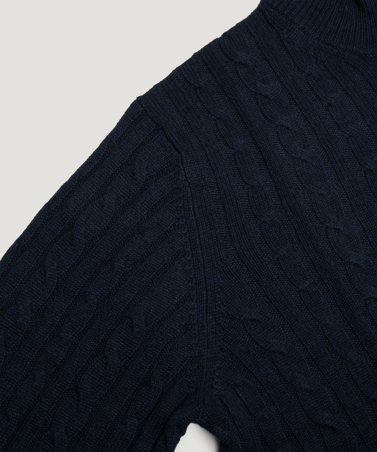 Kabel half-zip trui wol/kasjmier donkerblauw