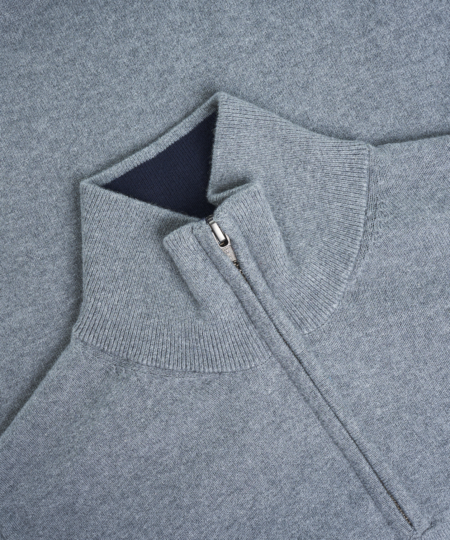 Trui half-zip grijs katoen en kasjmier