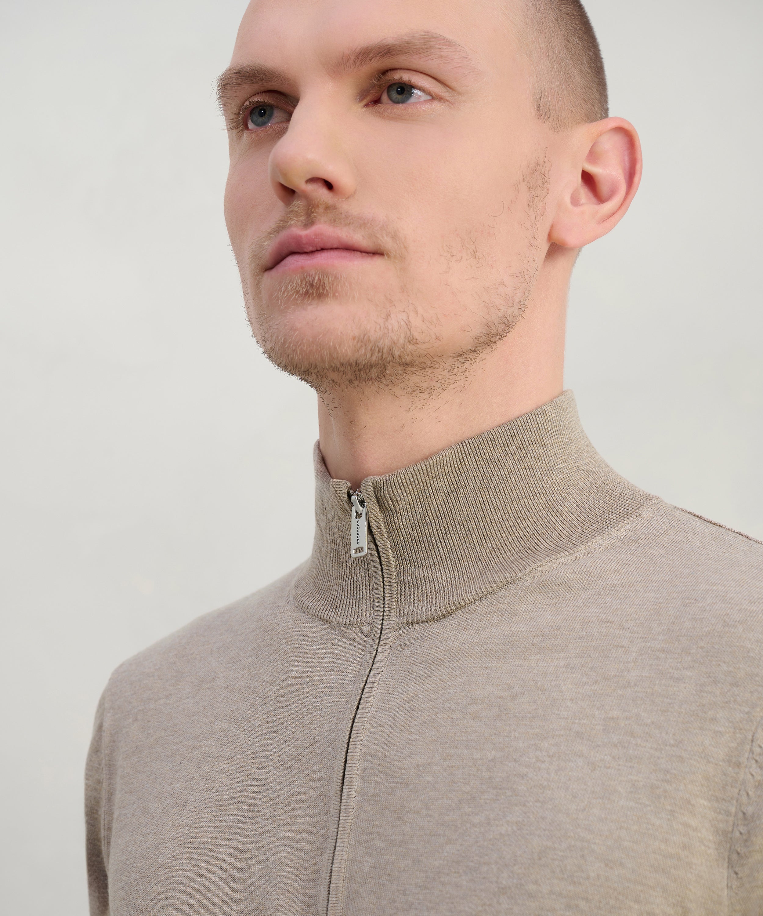 Luxury basic half-zip trui Tencel/katoen/zijde beige