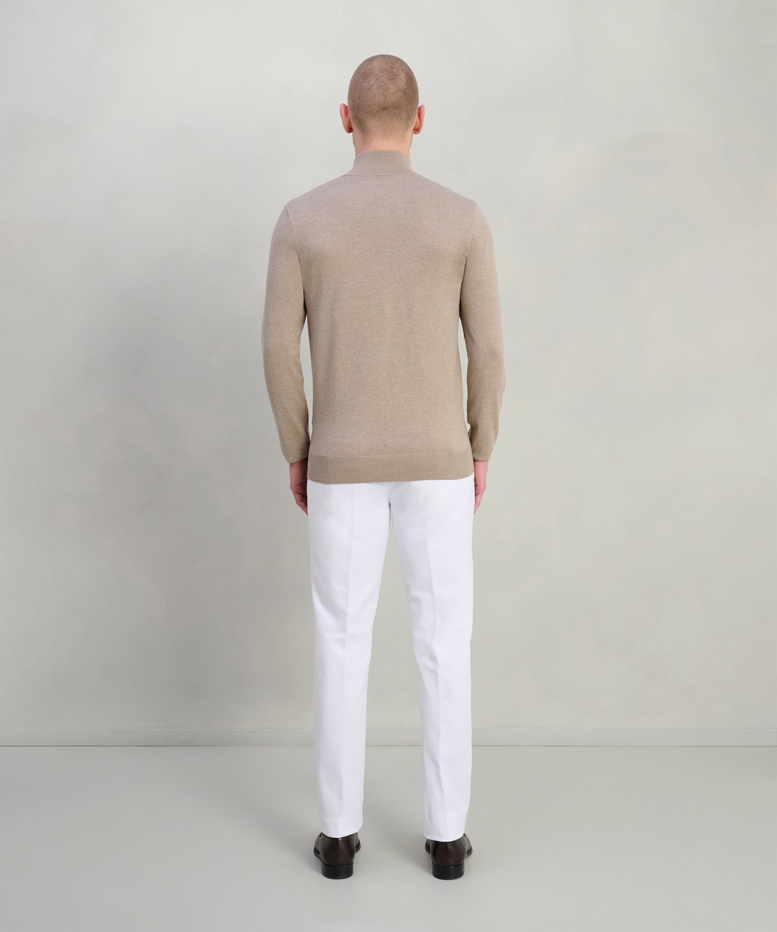 Luxury basic half-zip trui Tencel/katoen/zijde beige