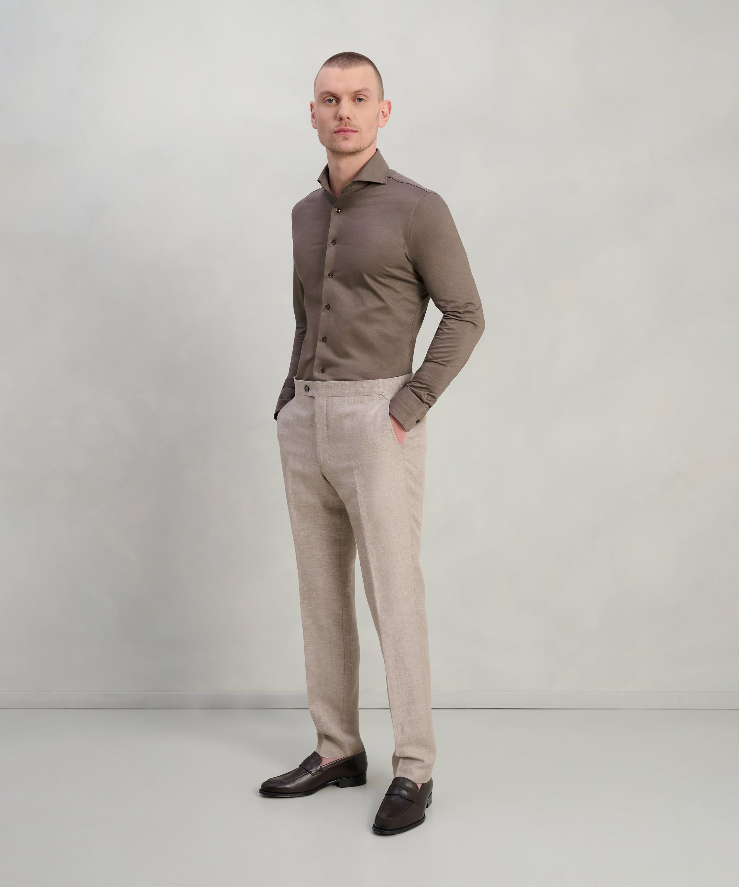 Japanese knitted overhemd katoenmix bruin