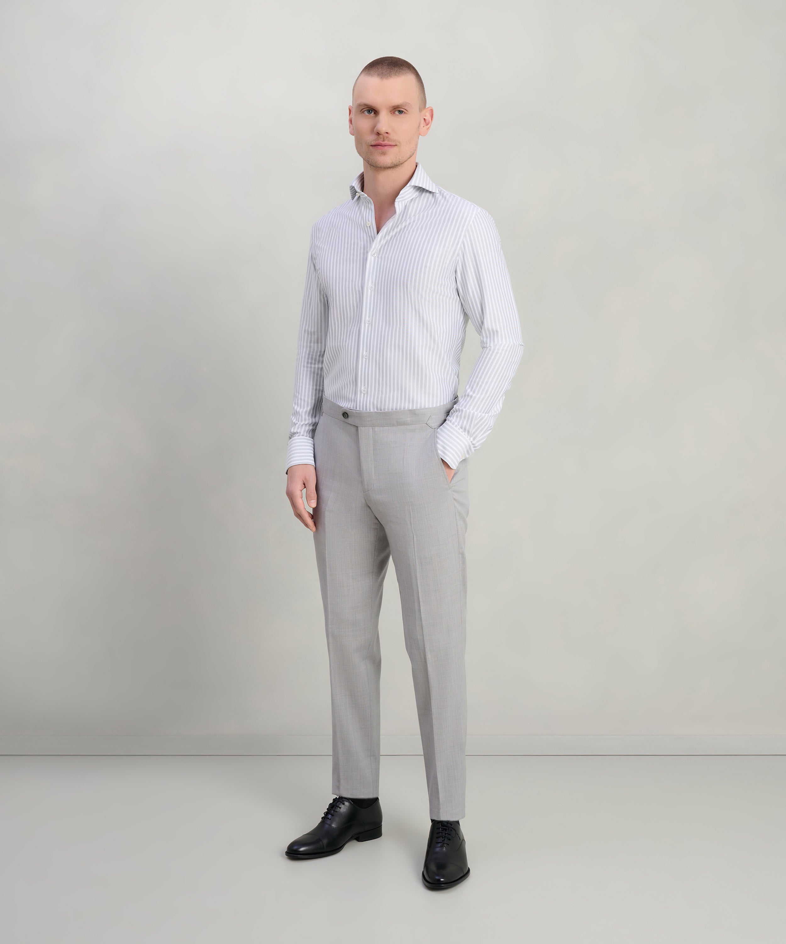 Japanese knitted overhemd katoenmix lichtgroen gestreept