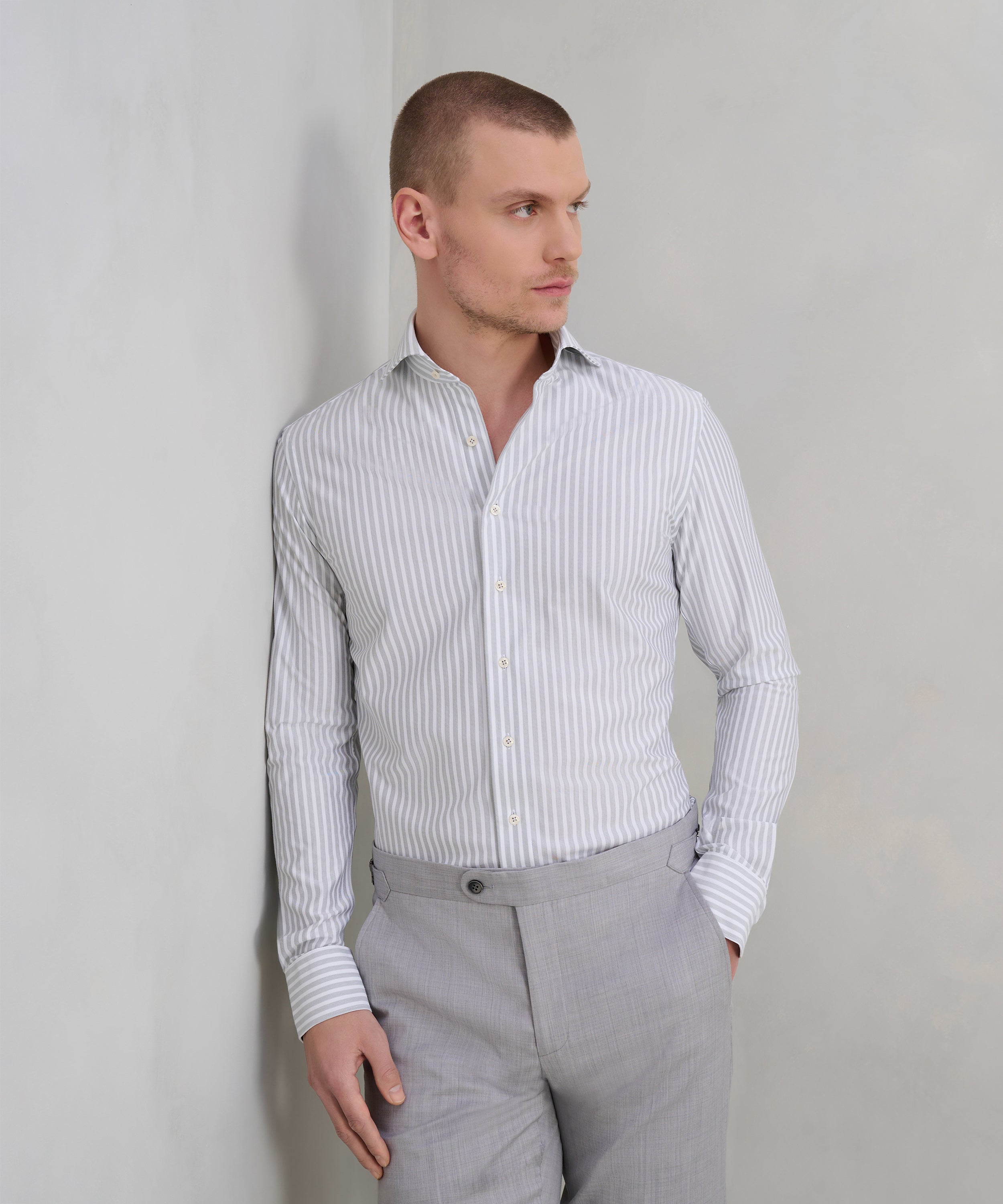 Japanese knitted overhemd katoenmix lichtgroen gestreept