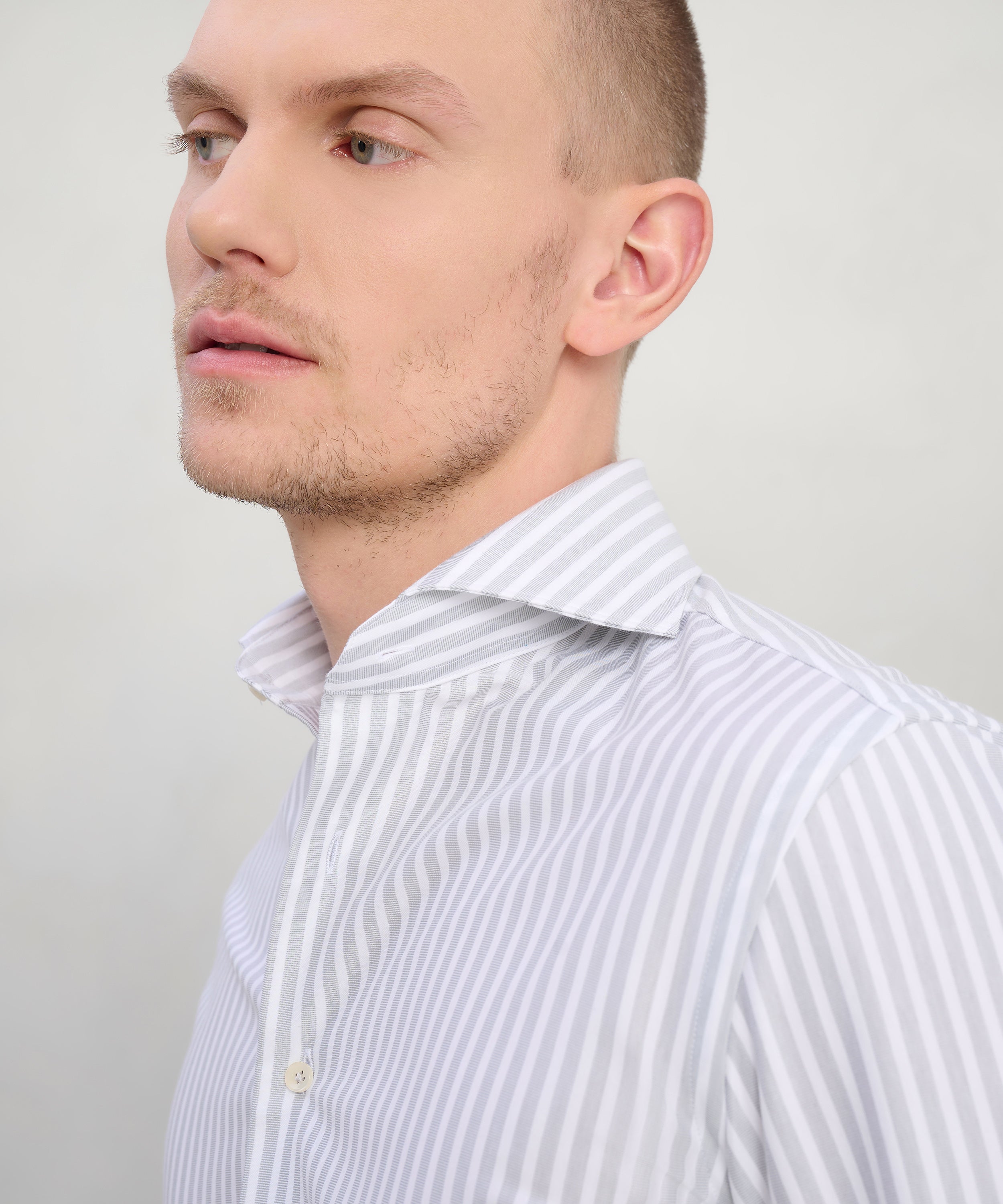 Japanese knitted overhemd katoenmix lichtgroen gestreept