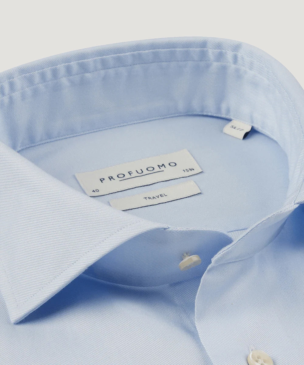 Overhemd lichtblauw travel katoen