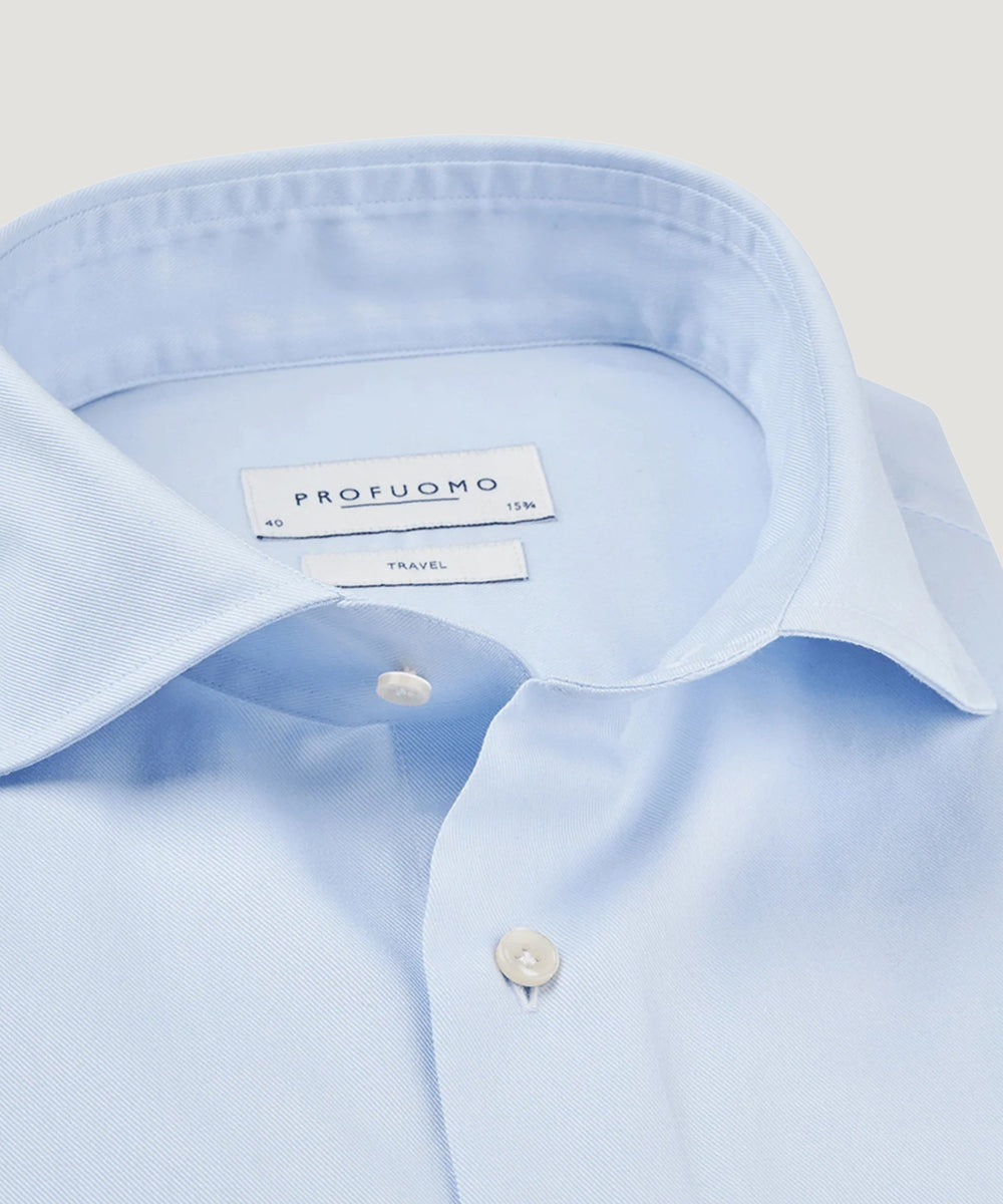 Overhemd travelshirt blauw katoen