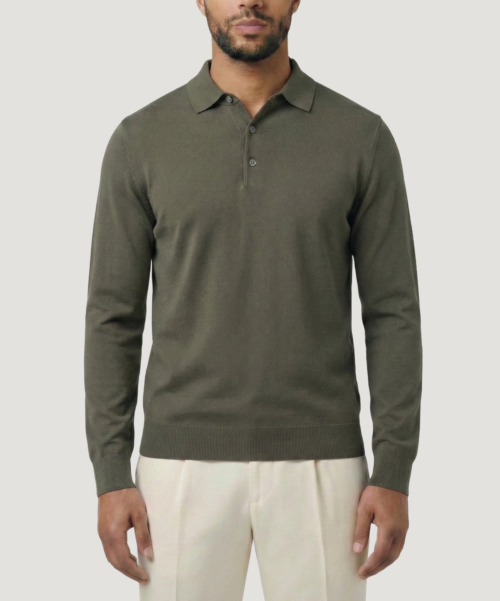 Long sleeve polo Cotton Cashmere donkergroen