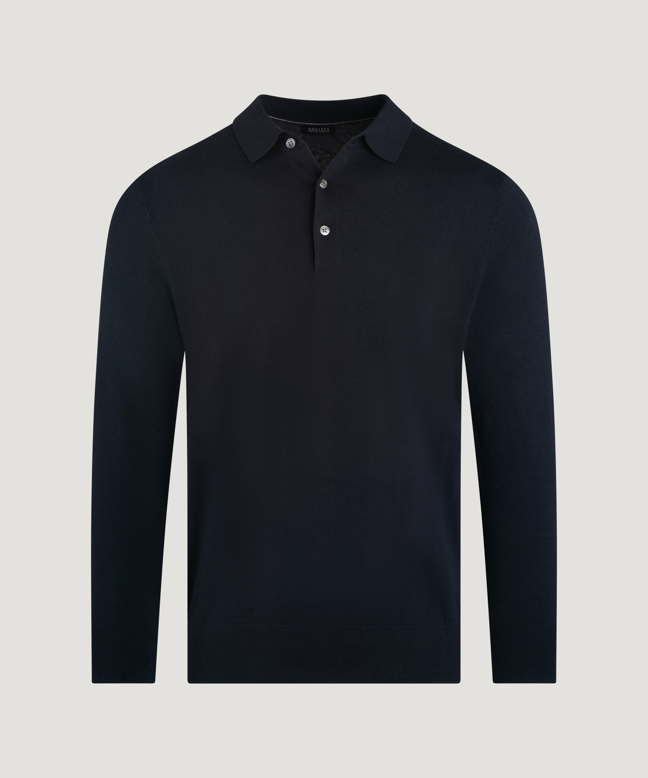 Long sleeve polo Cotton Cashmere donkerblauw