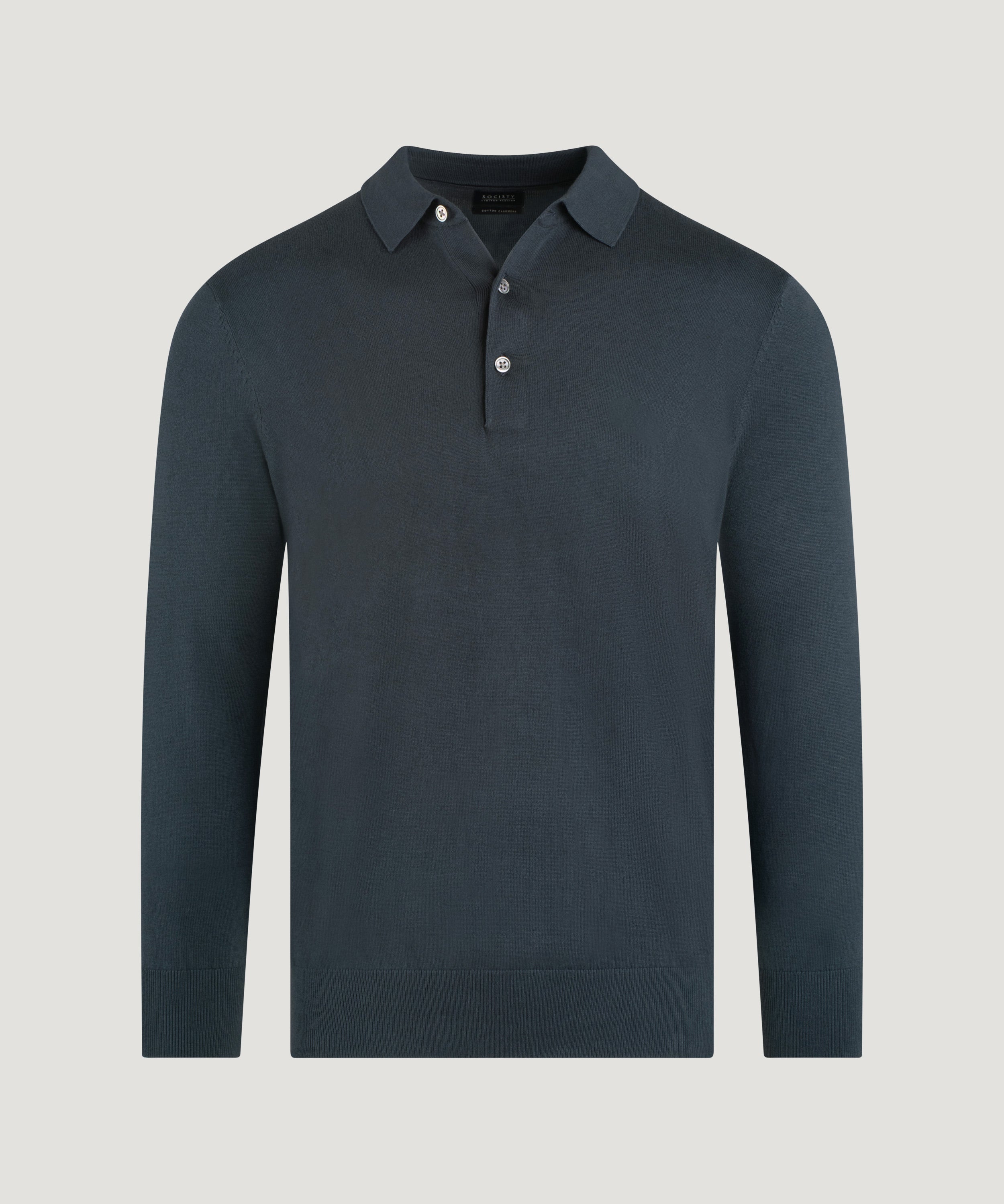 Long sleeve polo Cotton Cashmere staalblauw