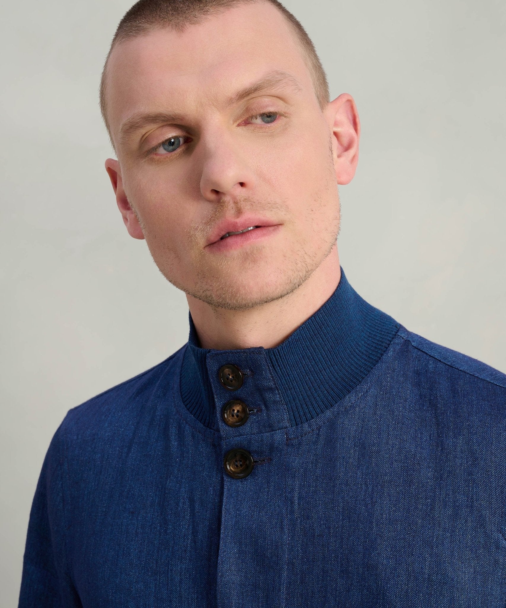 SOCI3TY Bomber jacket linnen blauw - THE SOCIETY SHOP