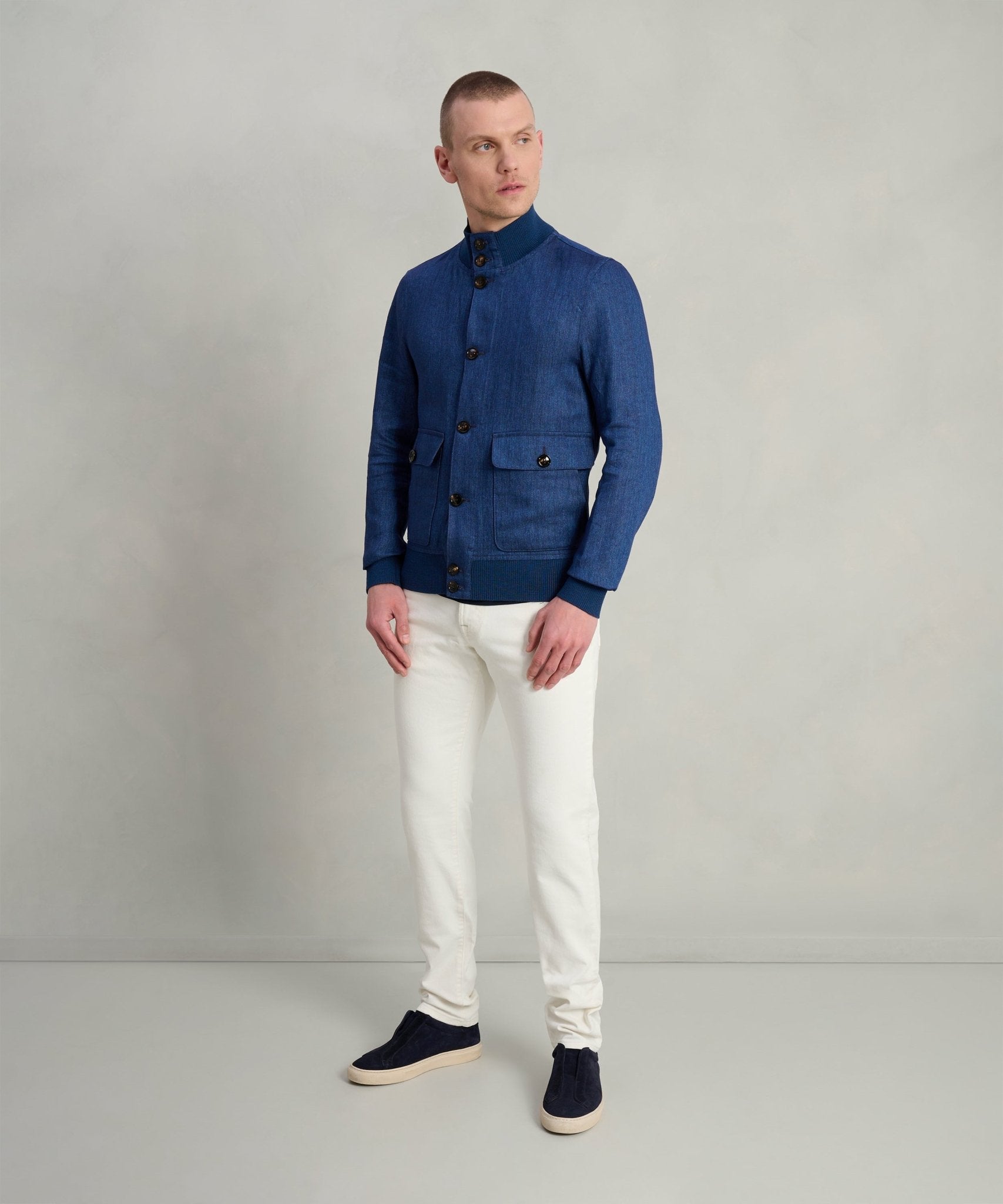 SOCI3TY Bomber jacket linnen blauw - THE SOCIETY SHOP