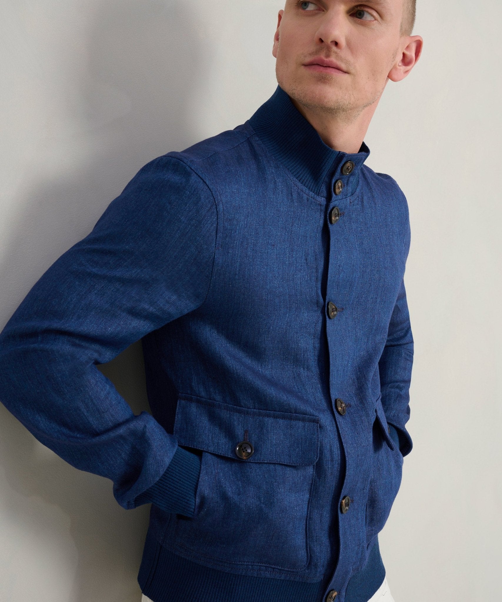 SOCI3TY Bomber jacket linnen blauw - THE SOCIETY SHOP