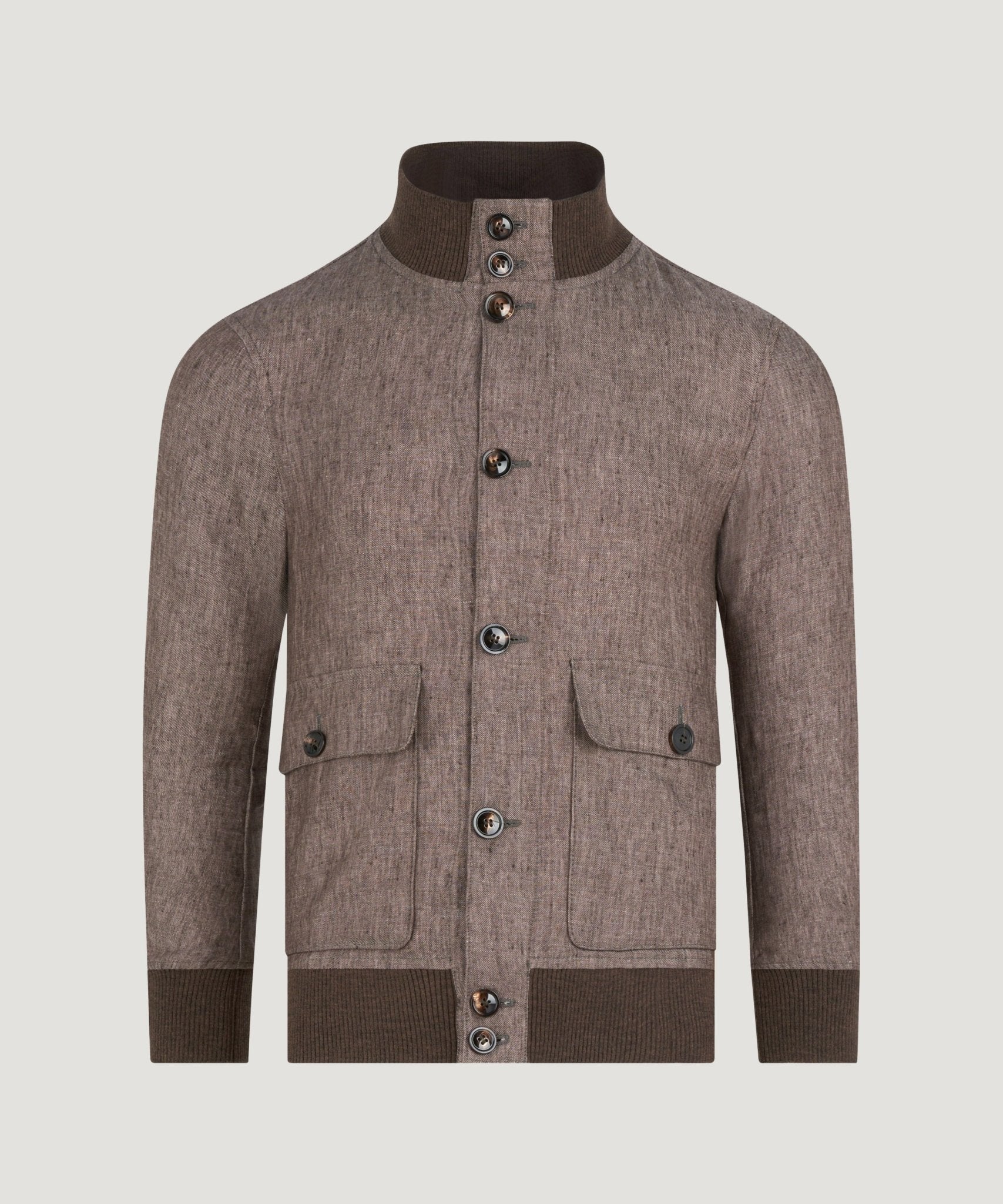 SOCI3TY Bomber jacket linnen donkerbruin - THE SOCIETY SHOP