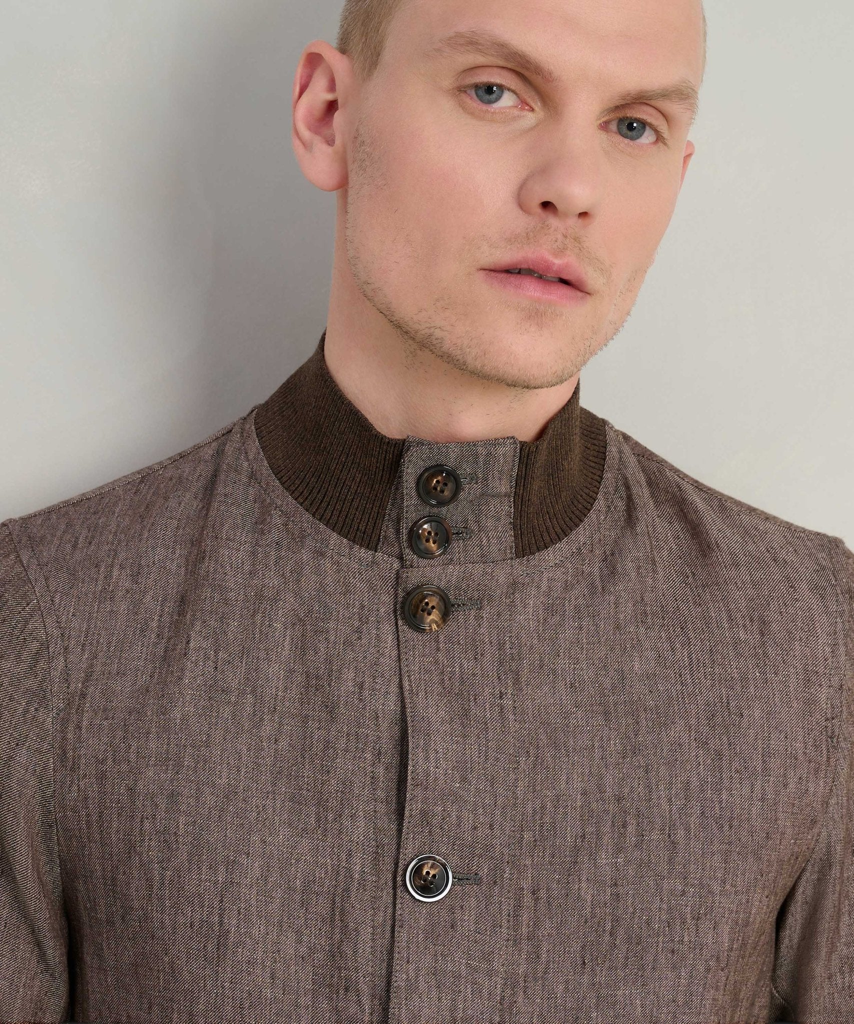 SOCI3TY Bomber jacket linnen donkerbruin - THE SOCIETY SHOP